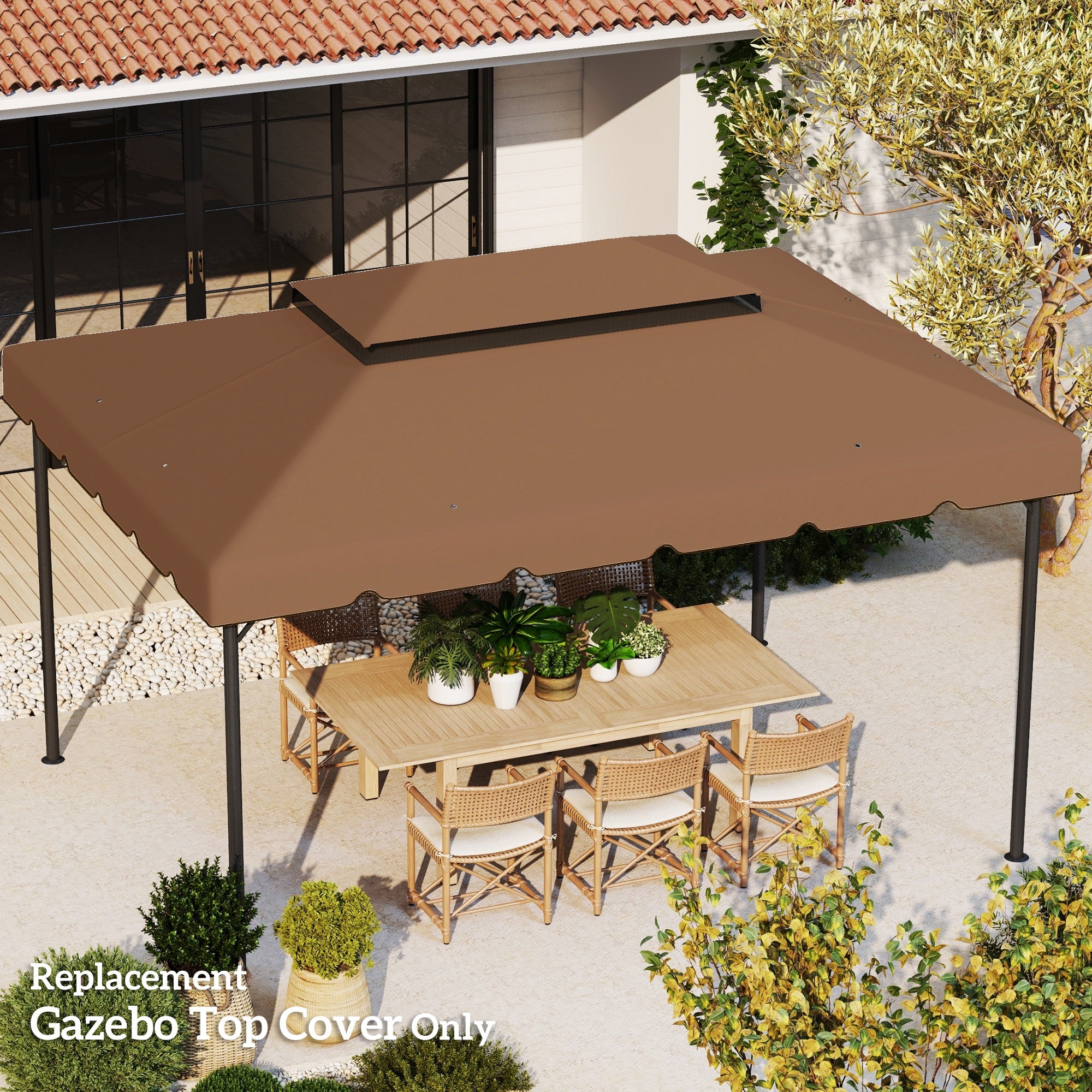 Outsunny 13.1' x 9.8' Gazebo Replacement Canopy, Gazebo Top Cover with Double Vented Roof for Garden Patio Outdoor TOP ONLY, Coffee