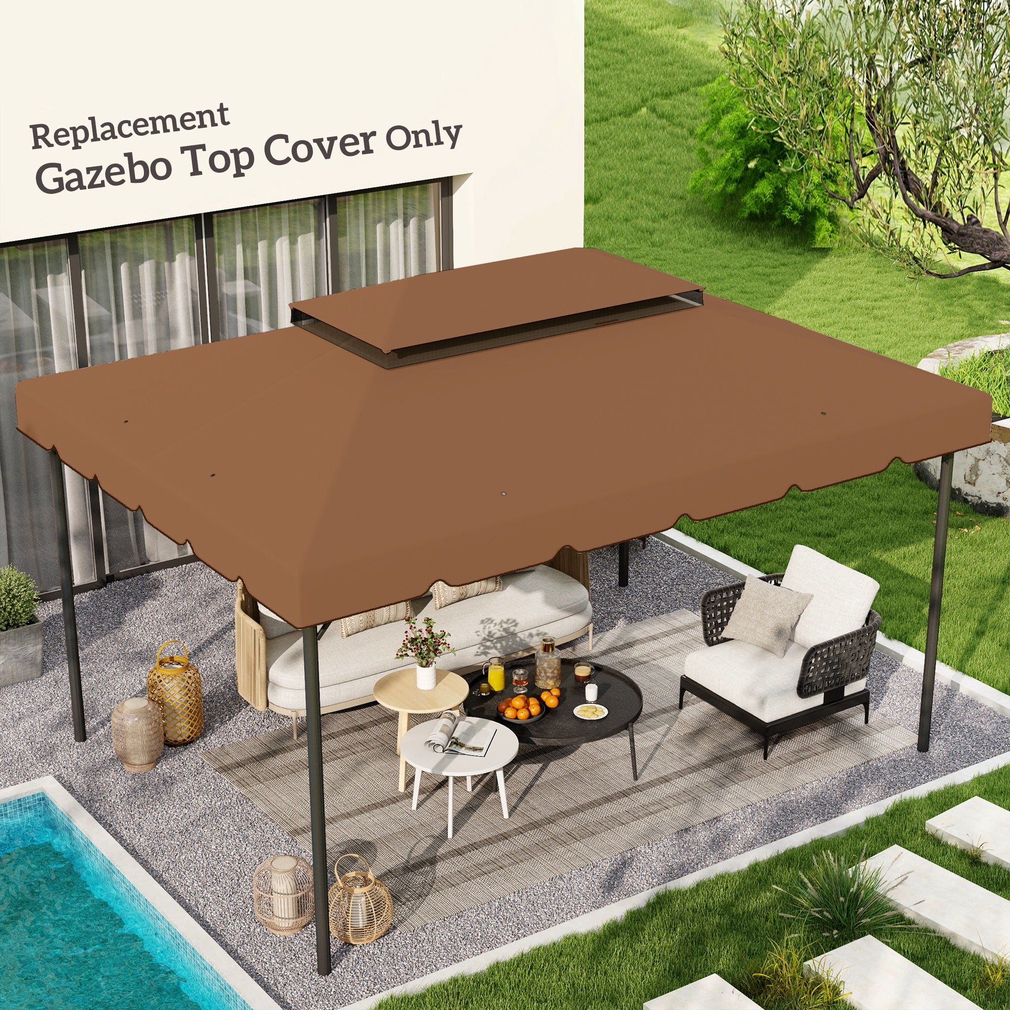 Outsunny 13.1' x 9.8' Gazebo Replacement Canopy, Gazebo Top Cover with Double Vented Roof for Garden Patio Outdoor TOP ONLY, Coffee