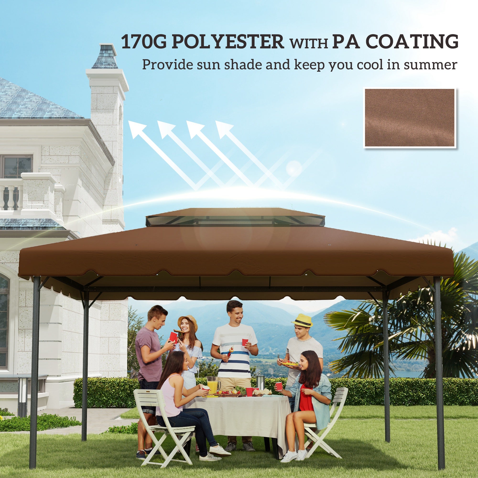 Outsunny 13.1' x 9.8' Gazebo Replacement Canopy, Gazebo Top Cover with Double Vented Roof for Garden Patio Outdoor TOP ONLY, Coffee