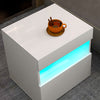 HOMCOM Nightstand with LED Lights, Bedside Table with Storage Drawer, Open Shelf and Remote, Side Table for Bedroom, White