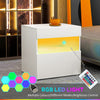 HOMCOM Nightstand with LED Lights, Bedside Table with Storage Drawer, Open Shelf and Remote, Side Table for Bedroom, White