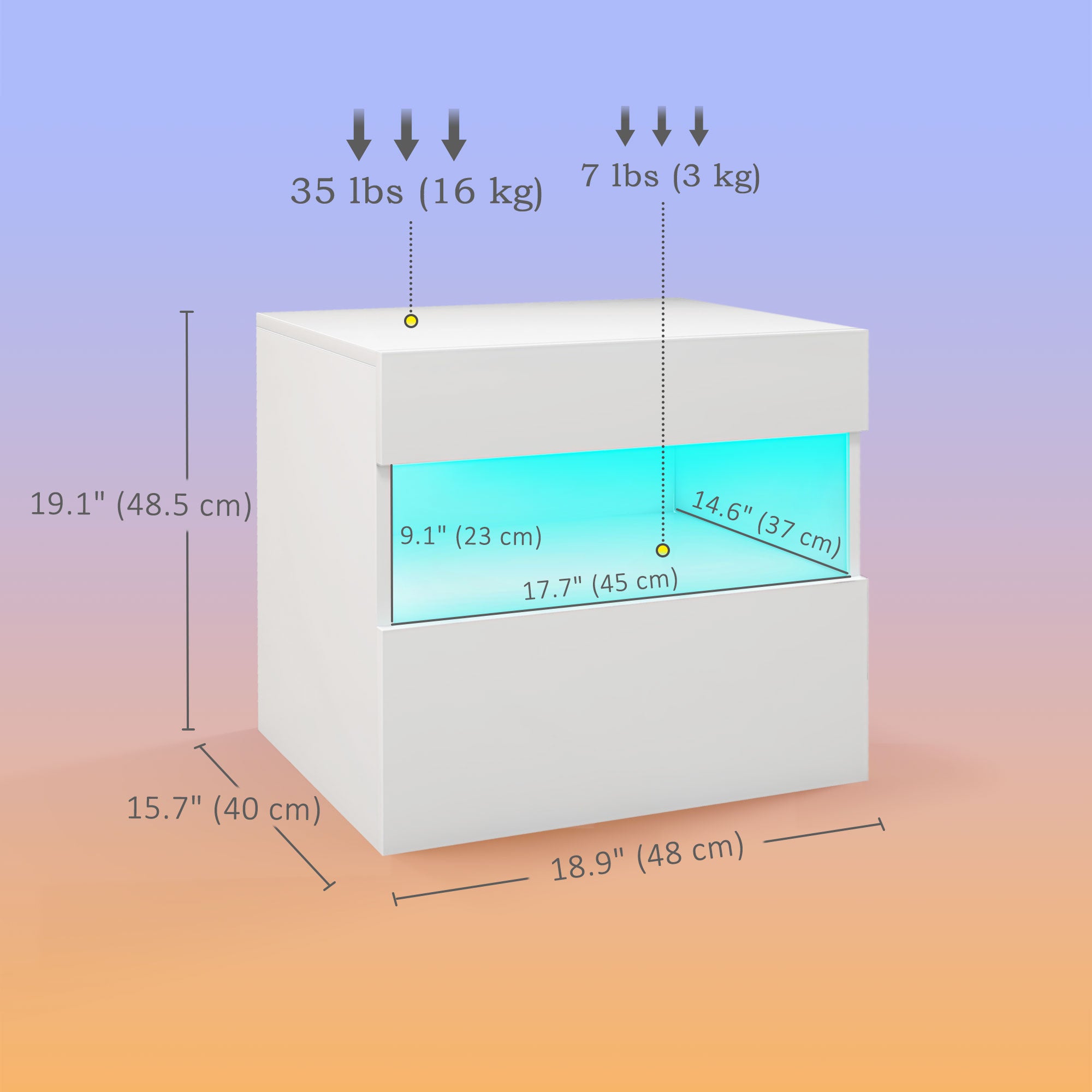 HOMCOM Nightstand with LED Lights, Bedside Table with Storage Drawer, Open Shelf and Remote, Side Table for Bedroom, White