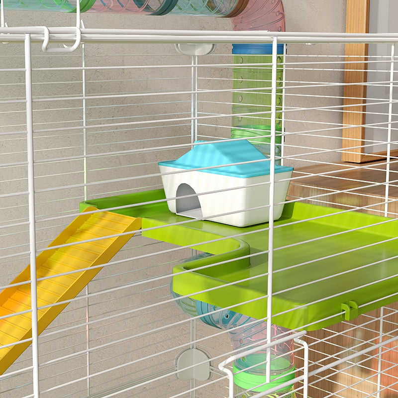 PawHut Extra Large 23" Hamster Cage with Tubes and Tunnels, Portable Carry Handles, Rat House and Habitats Big 5-Tier Design, Mouse Cage Includes Exercise Wheel, Water Bottle, Food Dish, Green