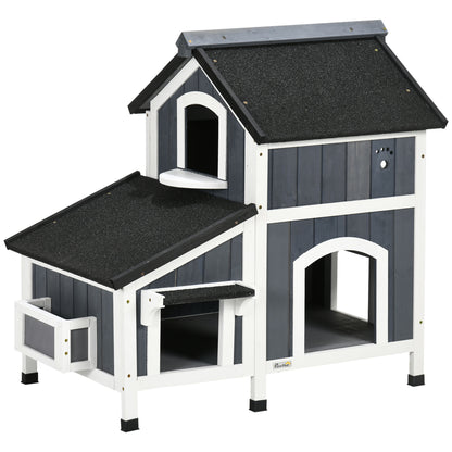 PawHut Outdoor Cat House with Weather-resistant Roof & Garden Bed, Outdoor Cat Shelter Enclosure with Multiple Entrances, Modern Cat Furniture Hideout, Cat Gifts, Gray