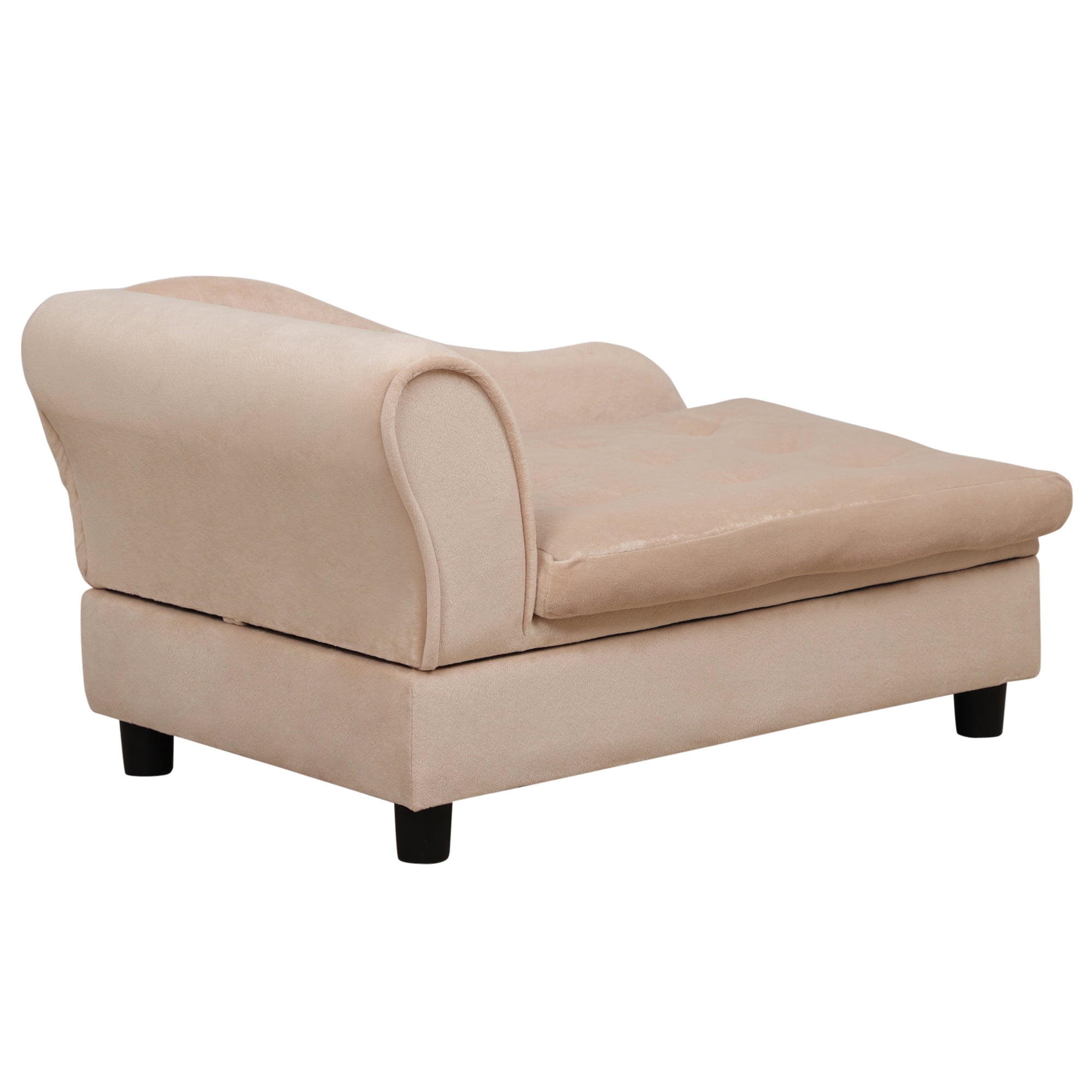 PawHut Pet Sofa Dog Couch Chaise Lounge Pet Bed with Storage Function Small Sized Dog Various Cat Sponge Cushioned Bed Lounge, Beige