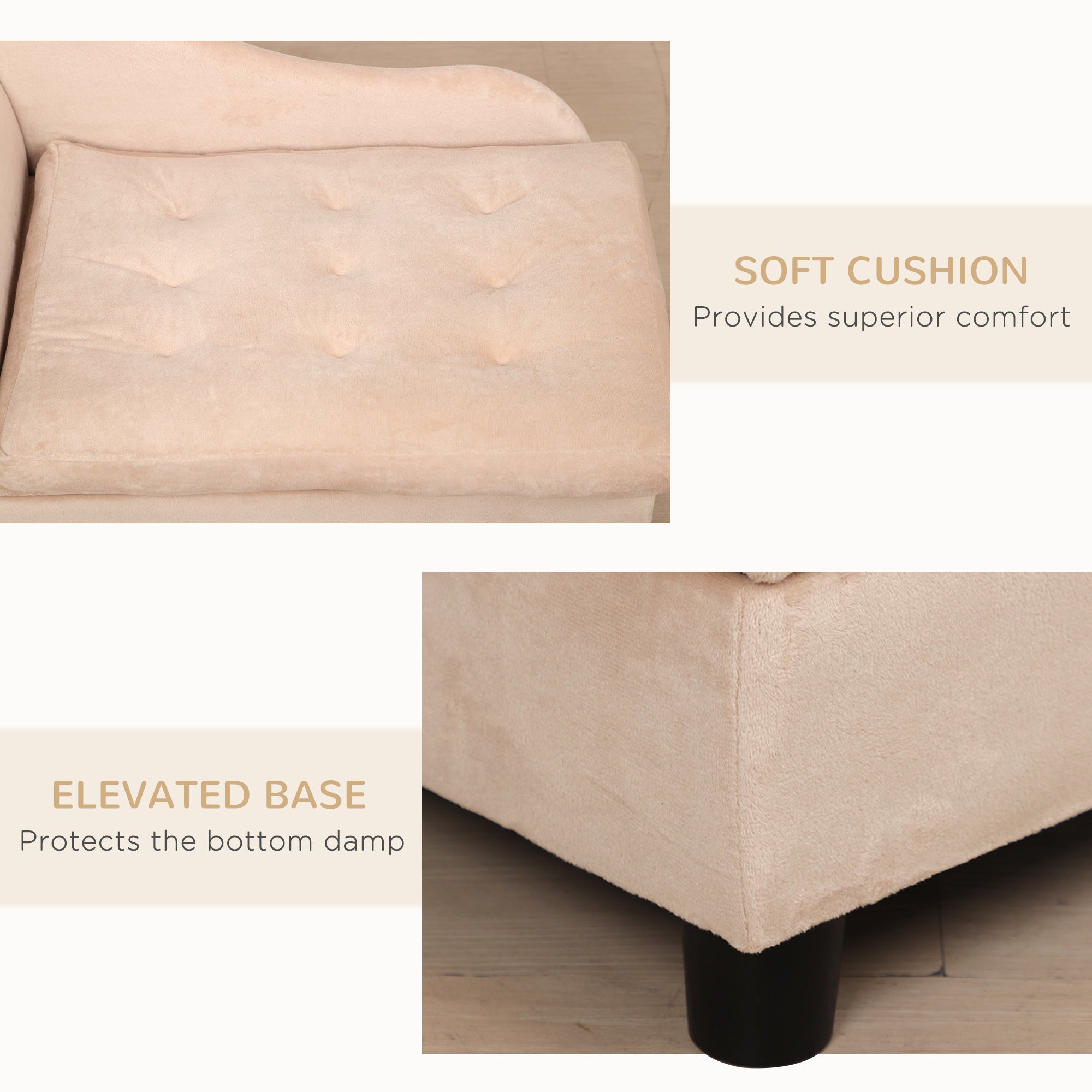 PawHut Pet Sofa Dog Couch Chaise Lounge Pet Bed with Storage Function Small Sized Dog Various Cat Sponge Cushioned Bed Lounge, Beige
