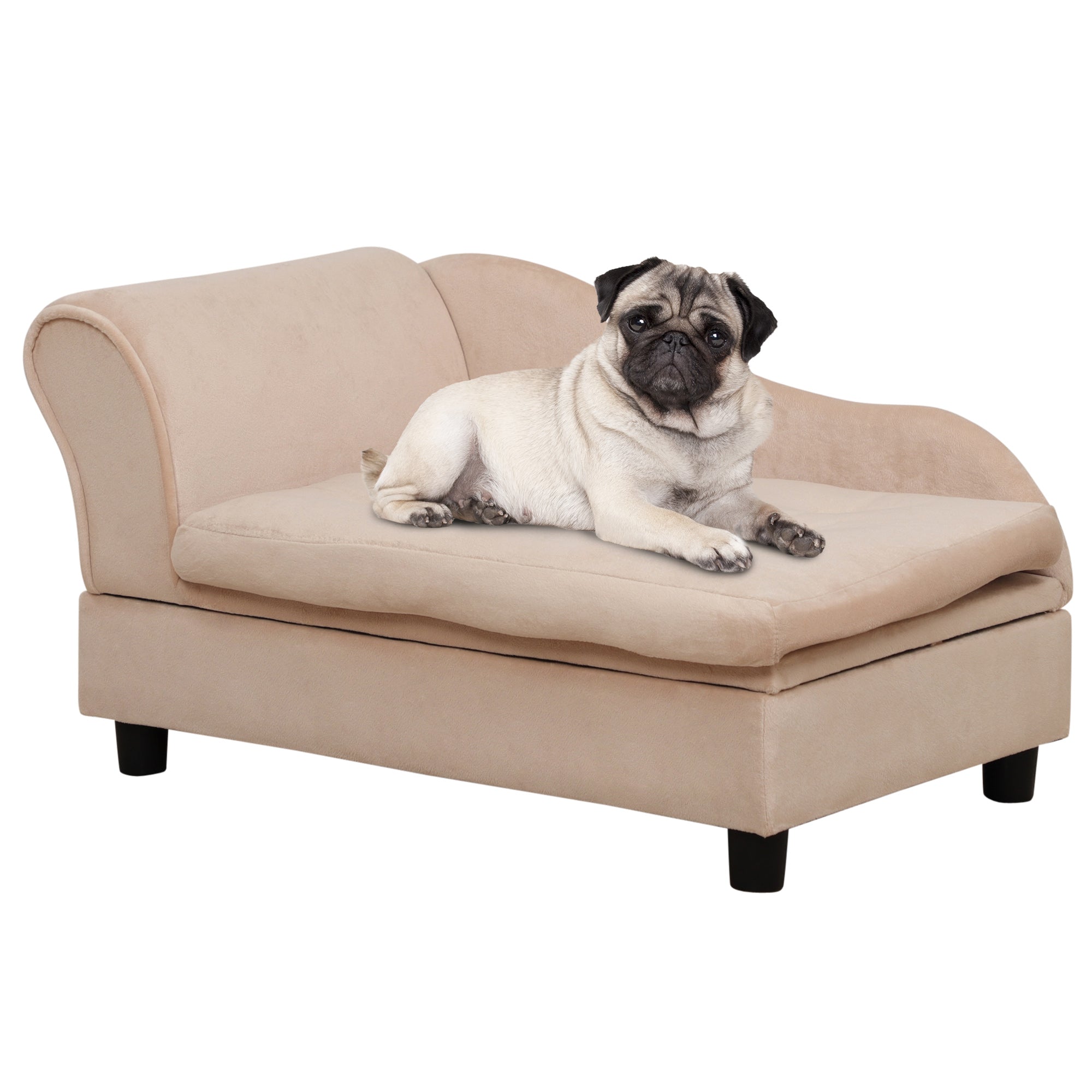 PawHut Pet Sofa Dog Couch Chaise Lounge Pet Bed with Storage Function Small Sized Dog Various Cat Sponge Cushioned Bed Lounge, Beige