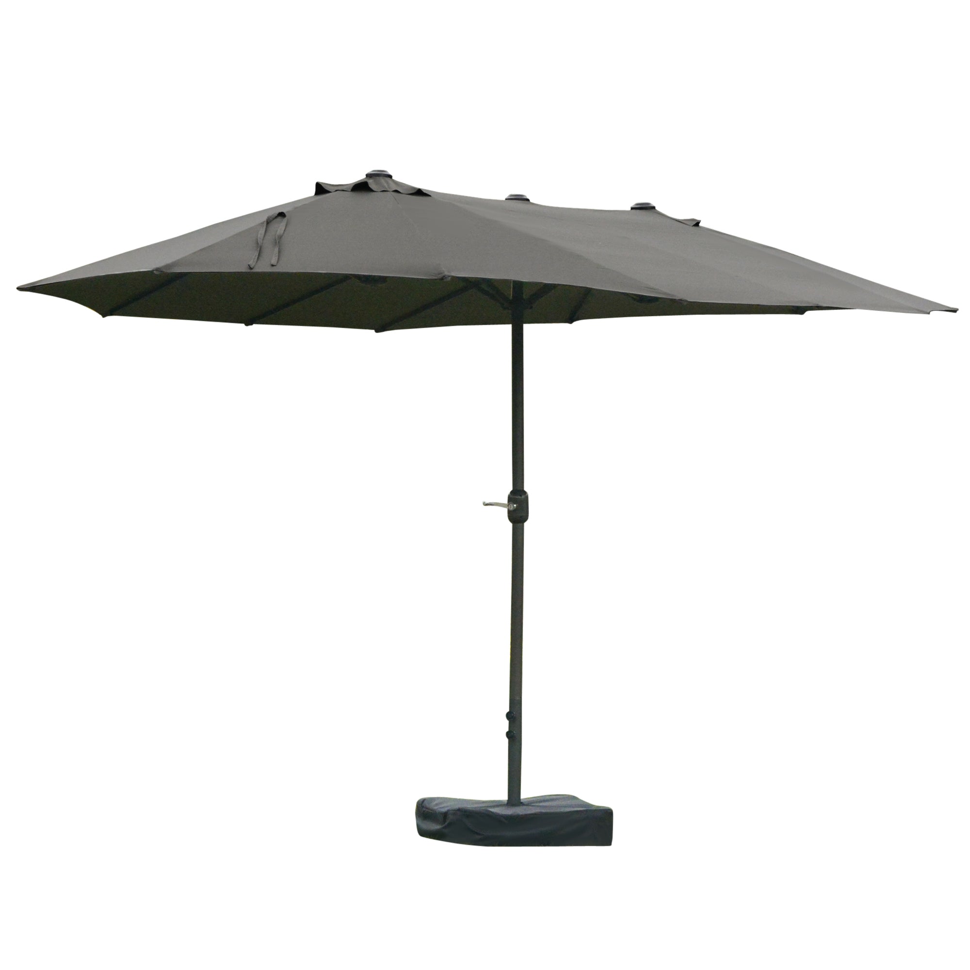 Outsunny 15' Outdoor Patio Umbrella with Twin Canopy Sunshade Steel Table Umbrella with Lift Crank, Cross base, Sandbag, Dark Grey