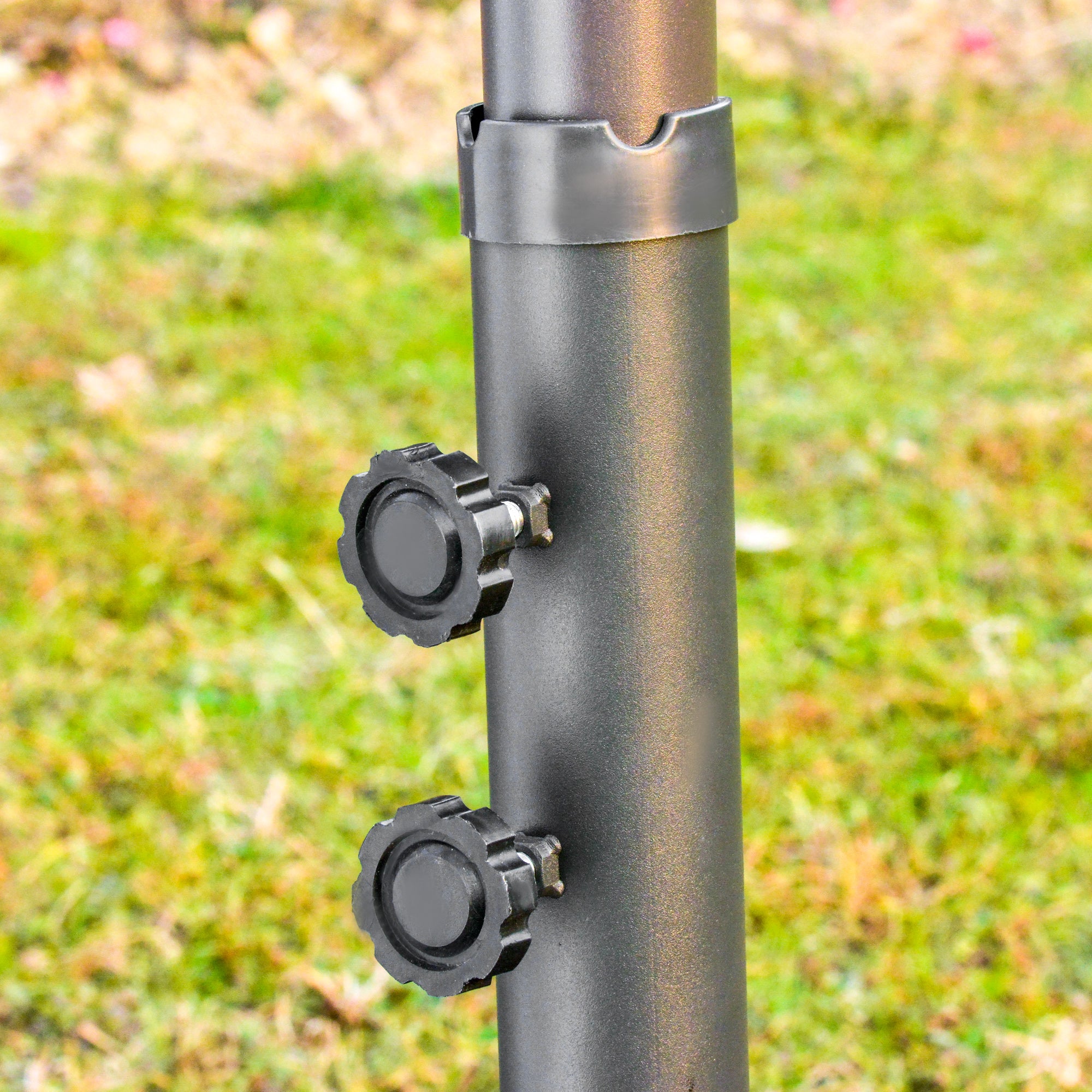 Outsunny 15' Outdoor Patio Umbrella with Twin Canopy Sunshade Steel Table Umbrella with Lift Crank, Cross base, Sandbag, Dark Grey