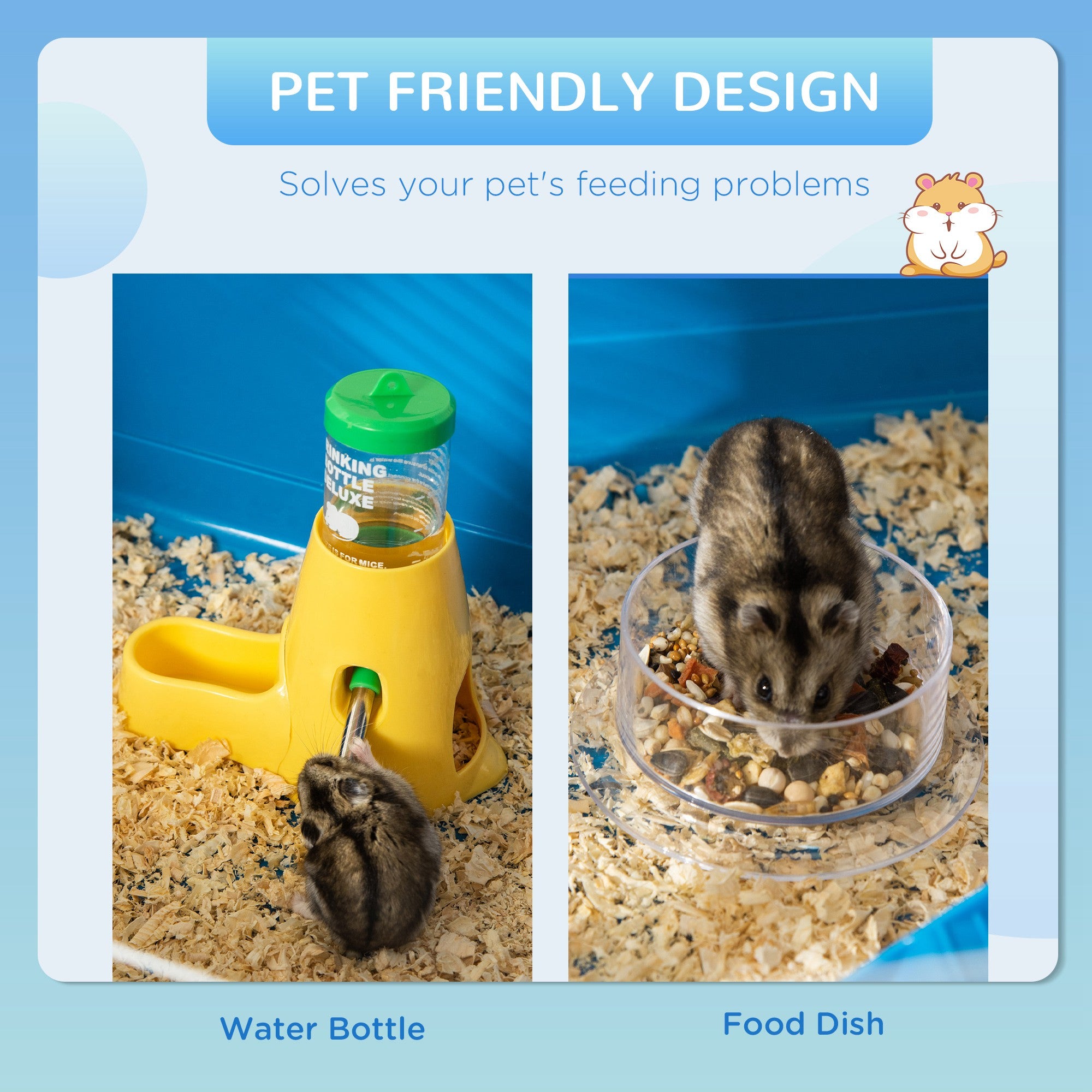 PawHut 31" Large Hamster Cage, Small Animal House, Multi-storey Gerbil Haven, Tunnel Tube System, with Water Bottle, Exercise Wheel, Food Dish, Ramps, Blue
