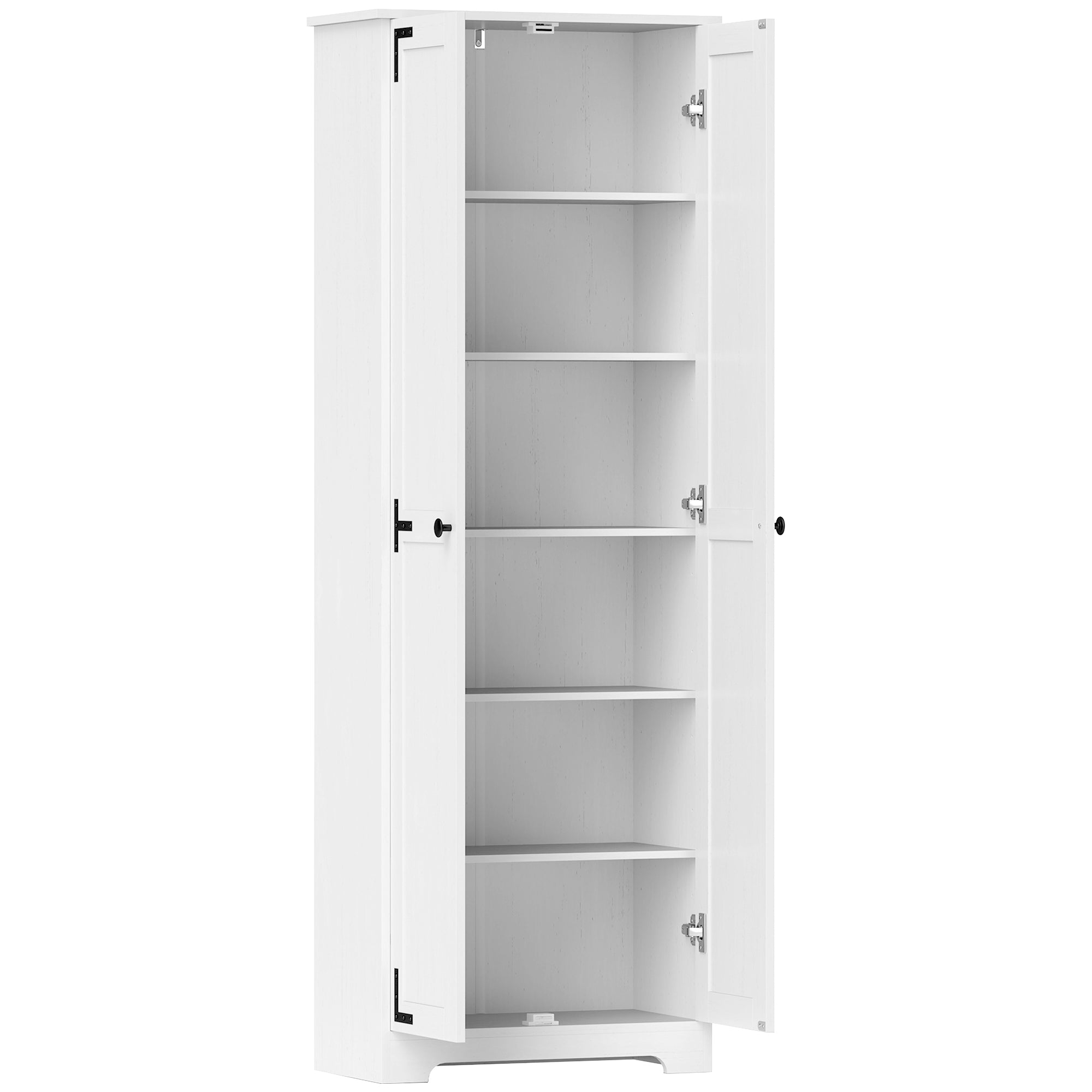 HOMCOM 67" Farmhouse Pantry Cabinet, Tall Kitchen Pantry with Adjustable Shelves, Freestanding Storage Cabinet with Recessed Doors, Distressed White