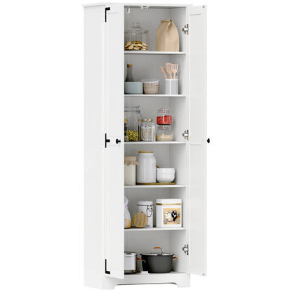 HOMCOM 67" Farmhouse Pantry Cabinet, Tall Kitchen Pantry with Adjustable Shelves, Freestanding Storage Cabinet with Recessed Doors, Distressed White