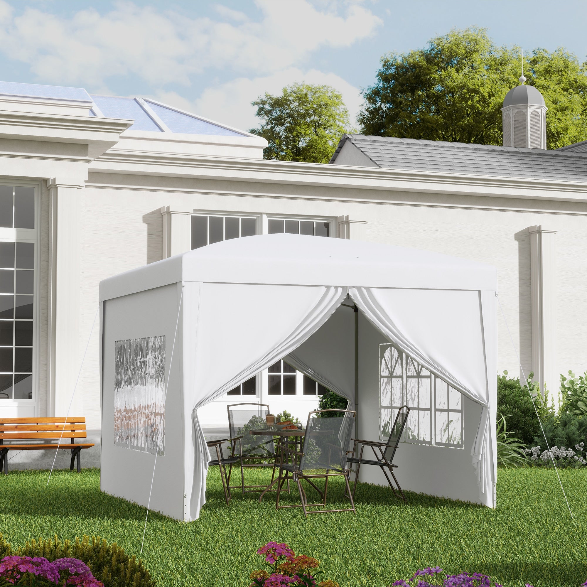 Outsunny 10'x10' Outdoor Pop Up Party Tent Gazebo Canopy with Carrying Bag (White)