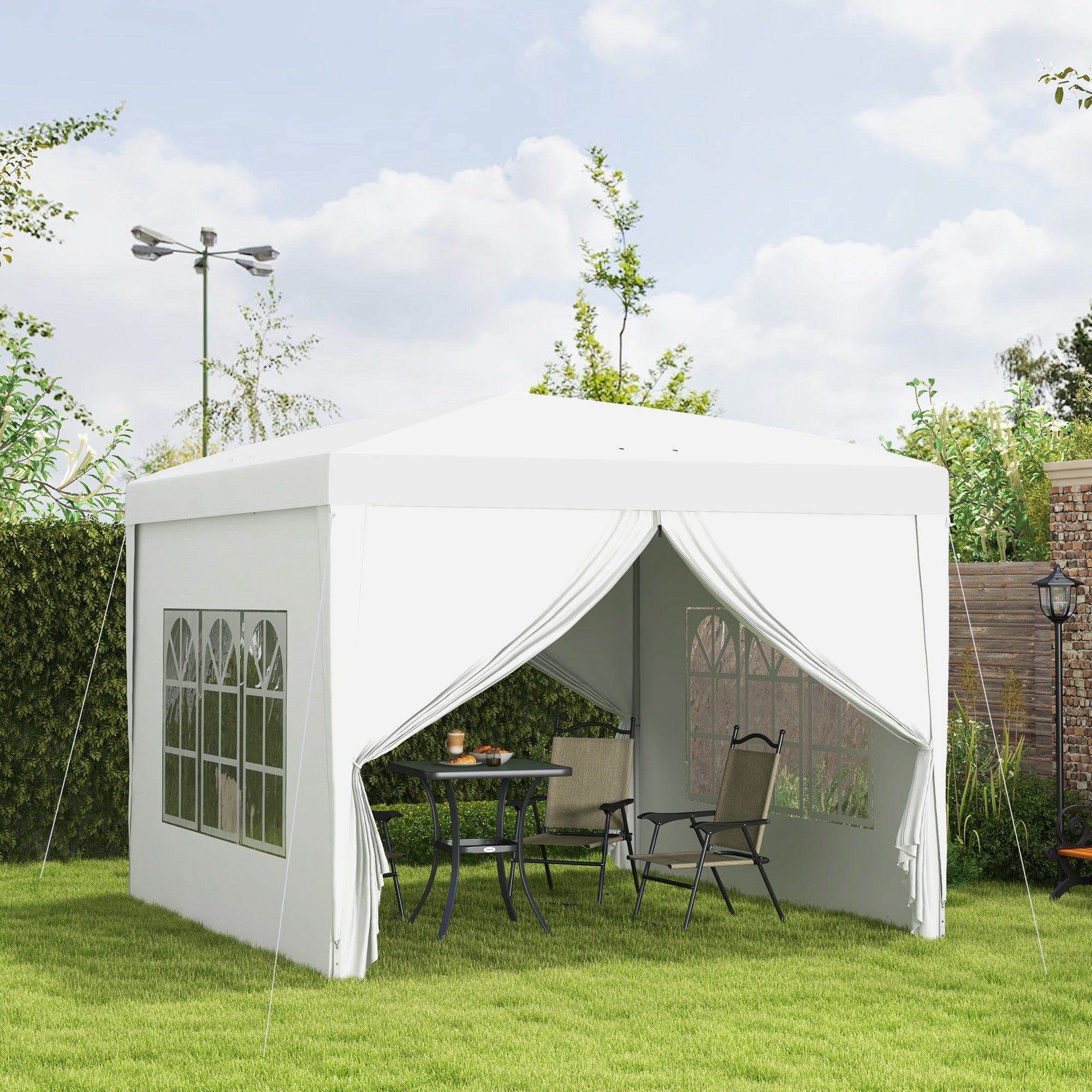 Outsunny 10'x10' Outdoor Pop Up Party Tent Gazebo Canopy with Carrying Bag (White)