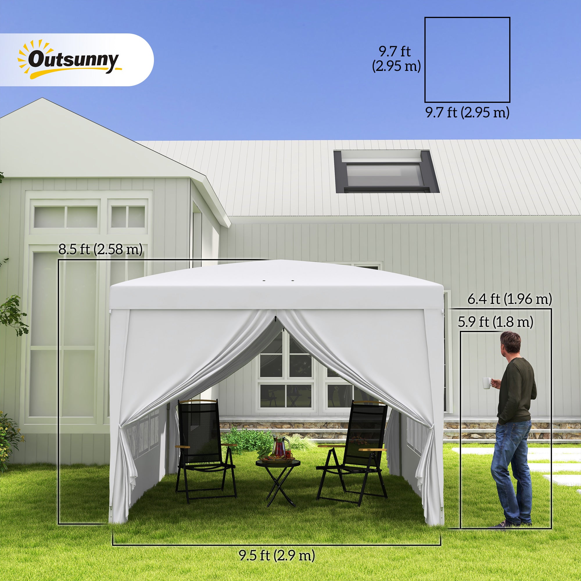 Outsunny 10'x10' Outdoor Pop Up Party Tent Gazebo Canopy with Carrying Bag (White)