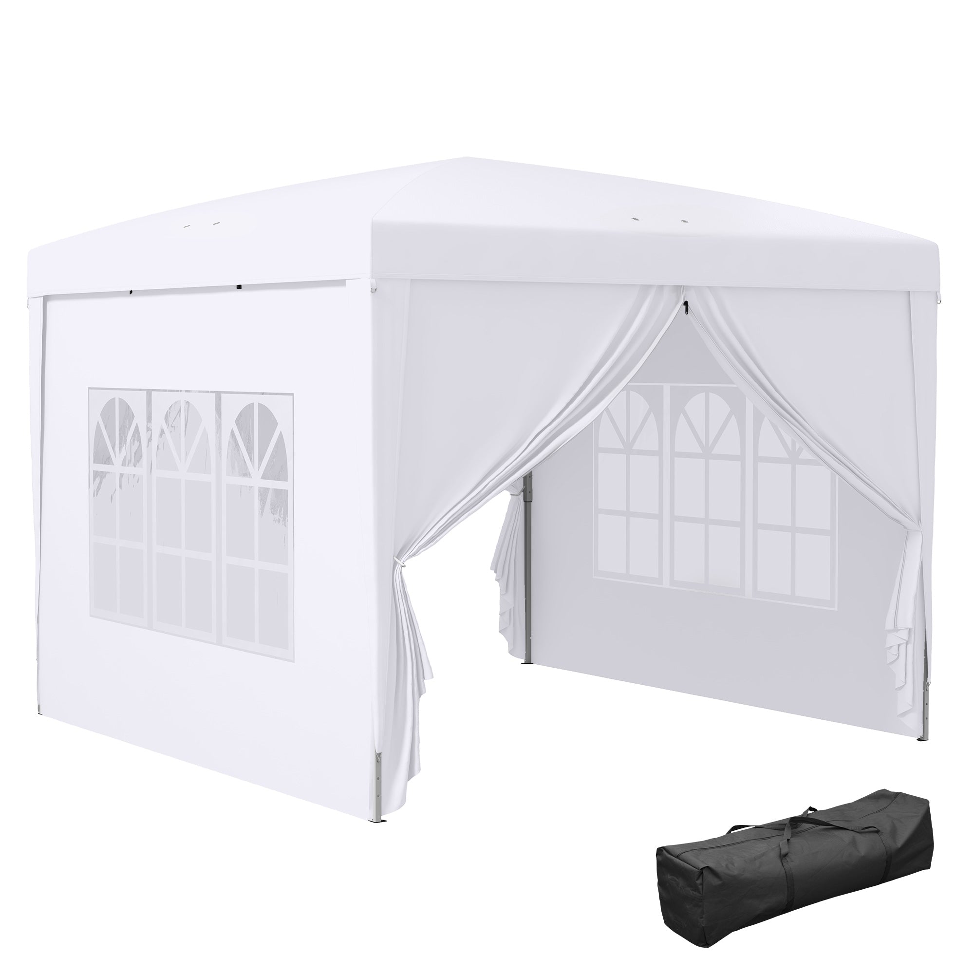 Outsunny 10'x10' Outdoor Pop Up Party Tent Gazebo Canopy with Carrying Bag (White)