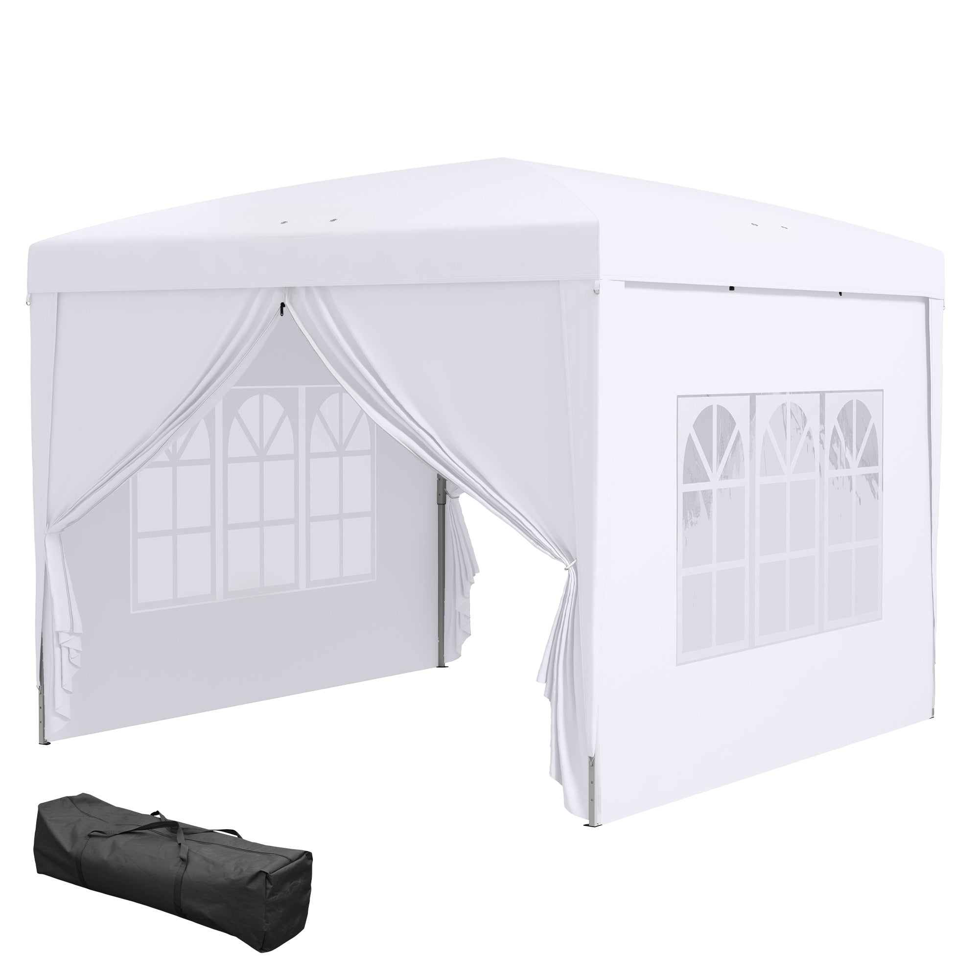 Outsunny 10'x10' Outdoor Pop Up Party Tent Gazebo Canopy with Carrying Bag (White)