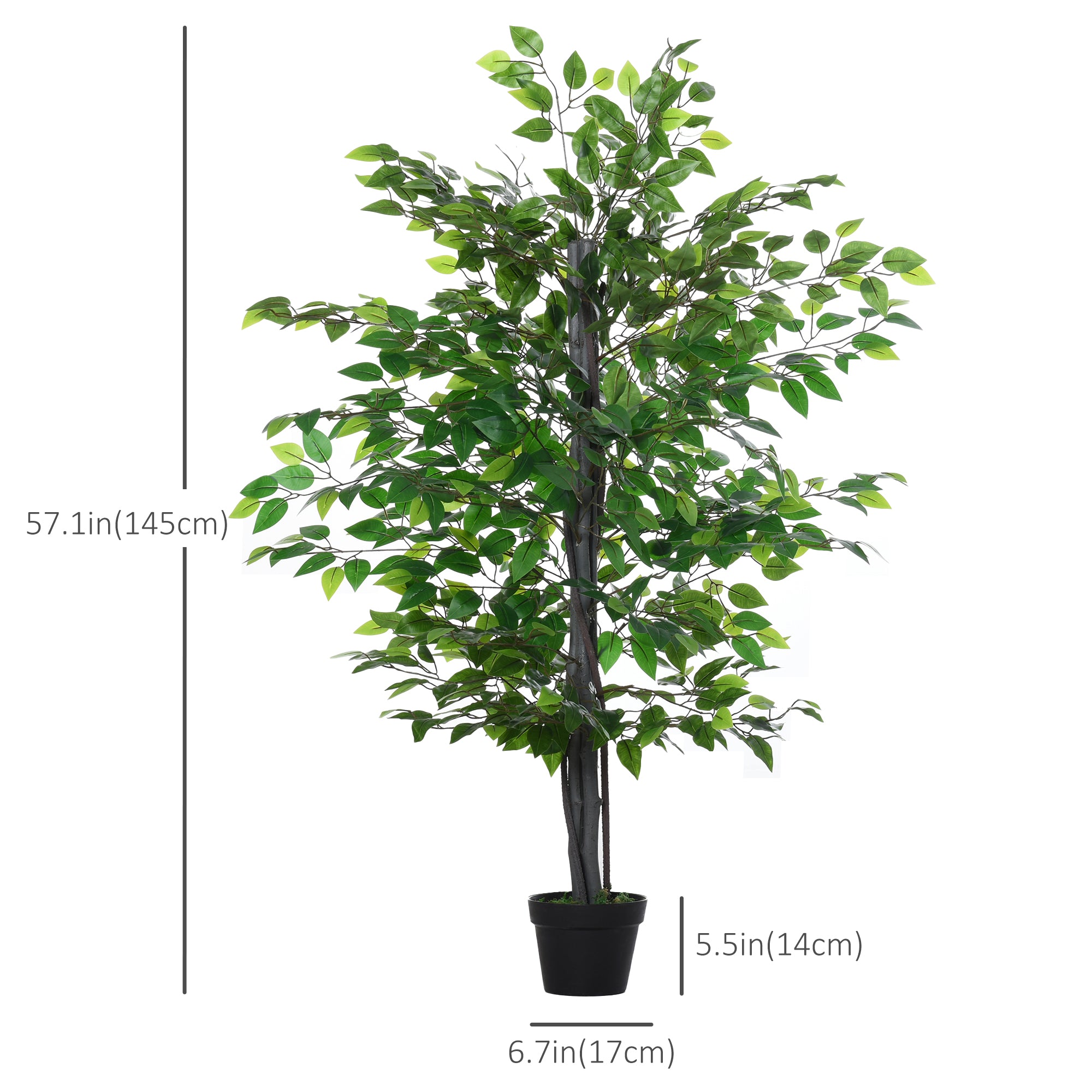 Outsunny 4.75FT Artificial Ficus Tree, Fake Tree with Leaves, Faux Plant in Nursery Pot for Indoor and Outdoor Decoration