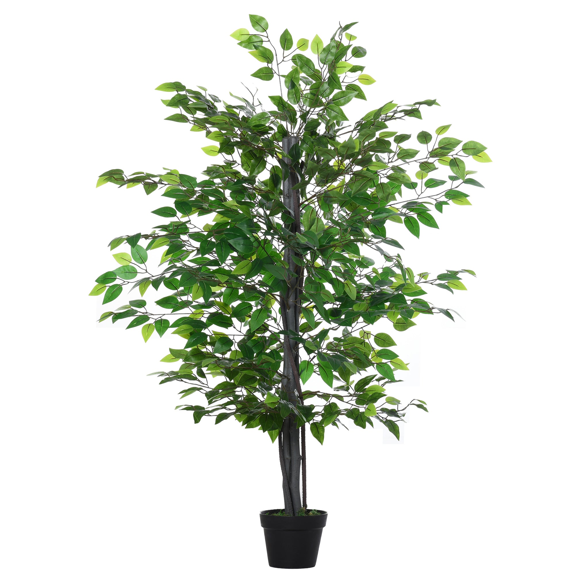 Outsunny 4.75FT Artificial Ficus Tree, Fake Tree with Leaves, Faux Plant in Nursery Pot for Indoor and Outdoor Decoration