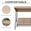 Outsunny 3 Seater Patio Swing Chair Convertible Cushioned Porch Swing Bed Outdoor Swing Seat with Canopy, Steel Frame for Porch, Backyard, Garden, Balcony, Khaki