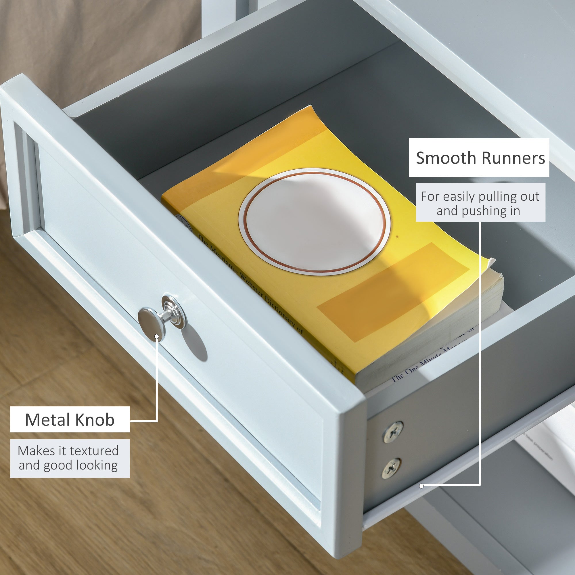 HOMCOM Nightstand, Accent End Table, Side Table with Drawer and Storage Shelf for Bedroom, Grey