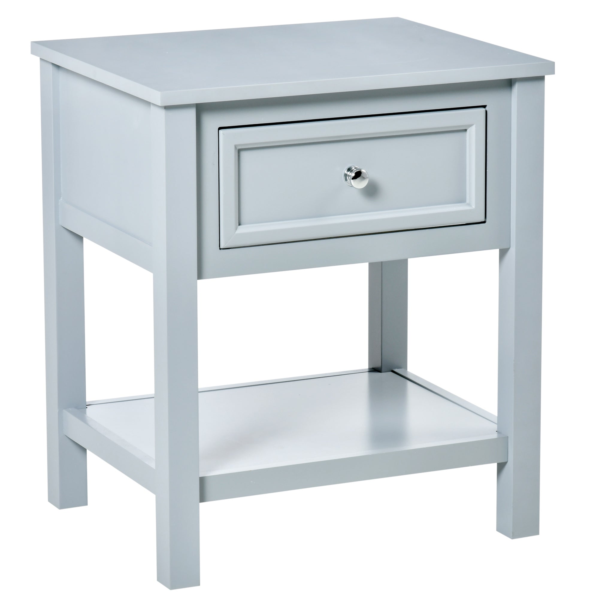 HOMCOM Nightstand, Accent End Table, Side Table with Drawer and Storage Shelf for Bedroom, Grey