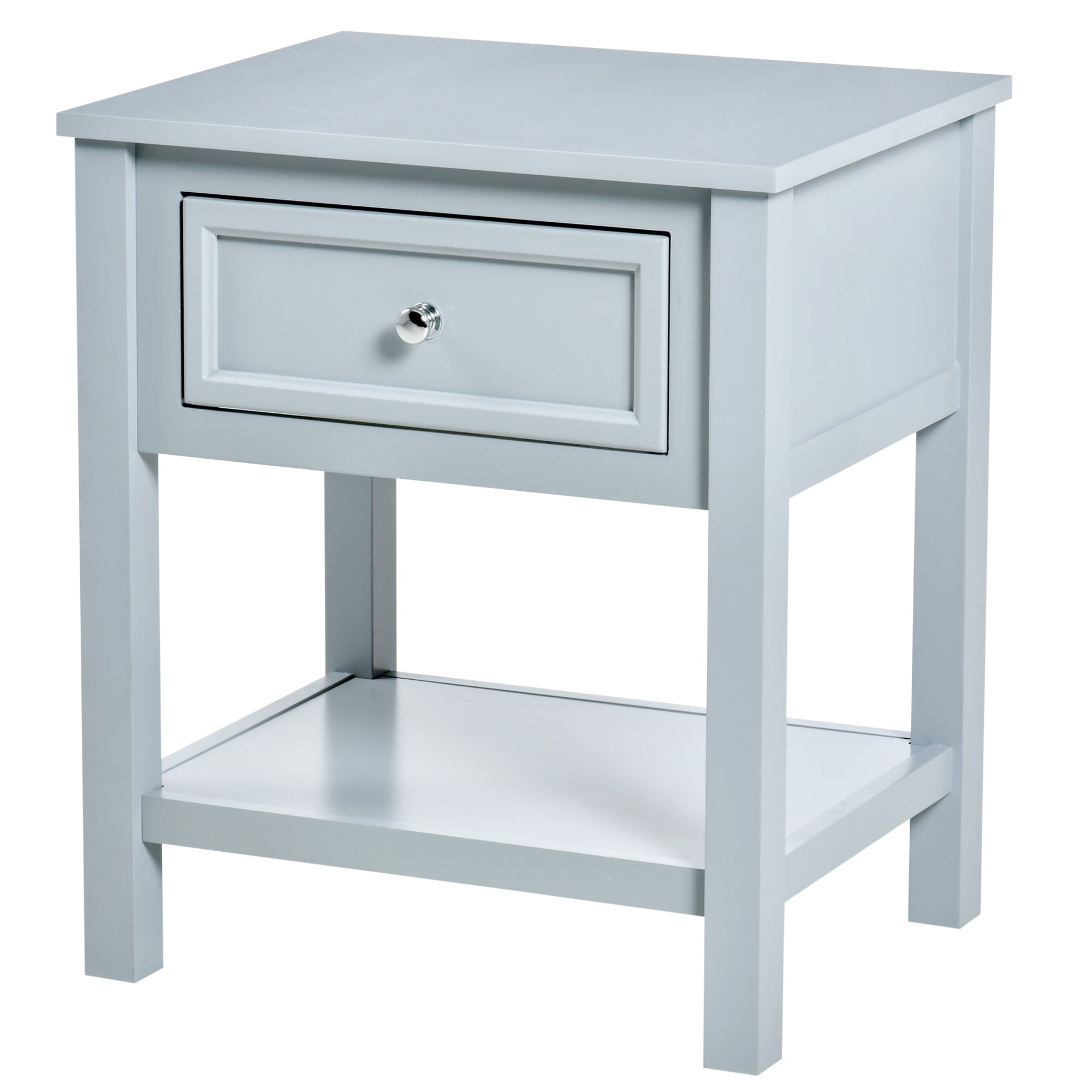 HOMCOM Nightstand, Accent End Table, Side Table with Drawer and Storage Shelf for Bedroom, Grey