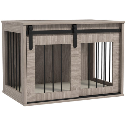 PawHut Dog Crate Furniture, Dog House Furniture Style for Medium Breeds, Pet Kennel with Removable Cushion for Indoor Use, 80 x 54 x 57cm, Brown