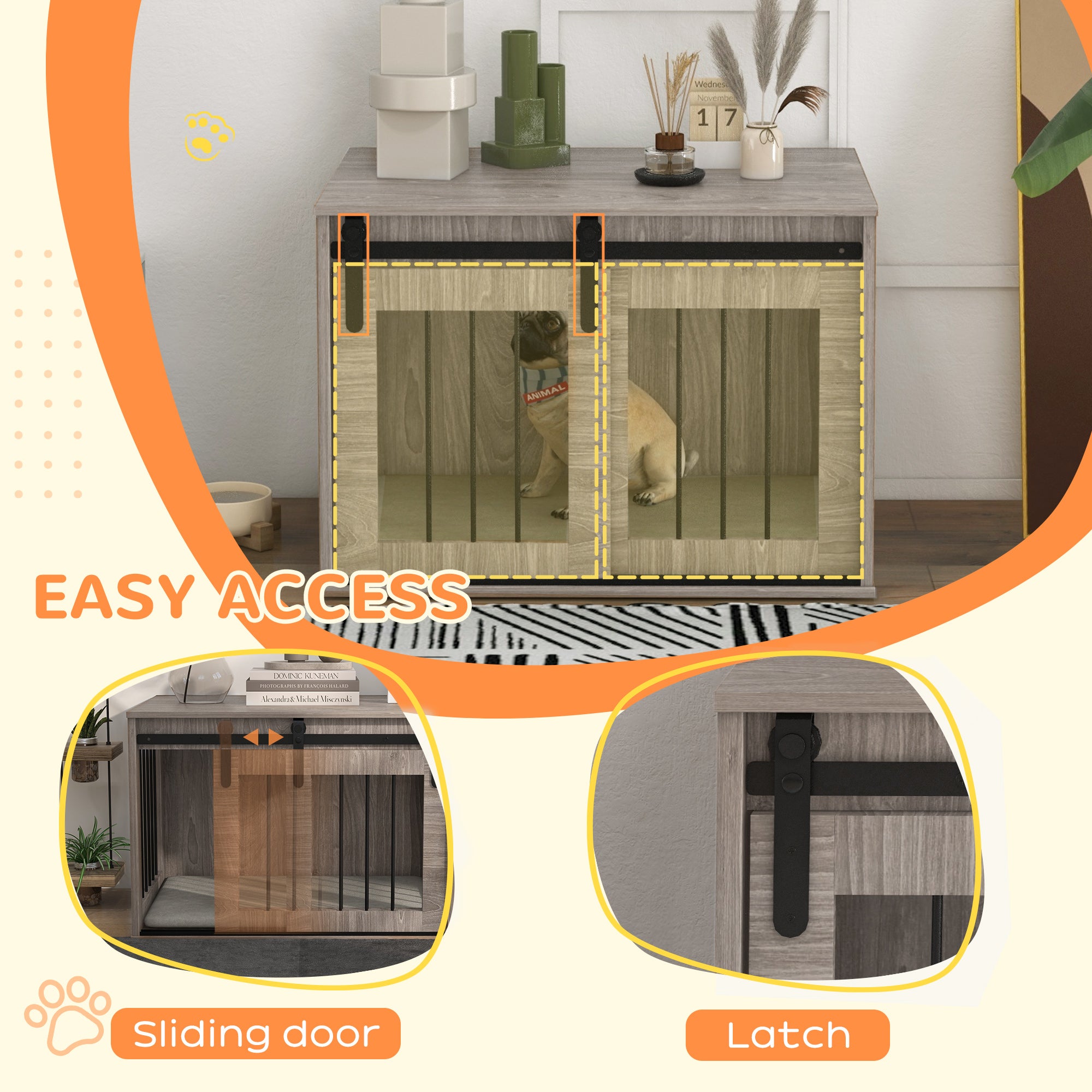 PawHut Dog Crate Furniture, Dog House Furniture Style for Medium Breeds, Pet Kennel with Removable Cushion for Indoor Use, 80 x 54 x 57cm, Brown