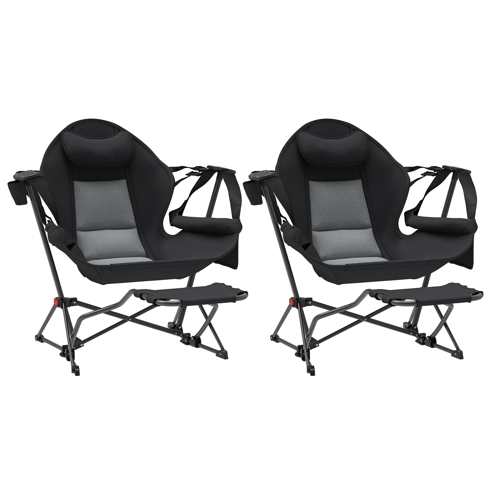 Outsunny Hammock Camping Chair Set of 2, Adjustable Back Folding Swinging Hammock Chair Rocker with Cup Holder, Headrest, Removable Footrest, Padded Seat for Travel Sports, Black