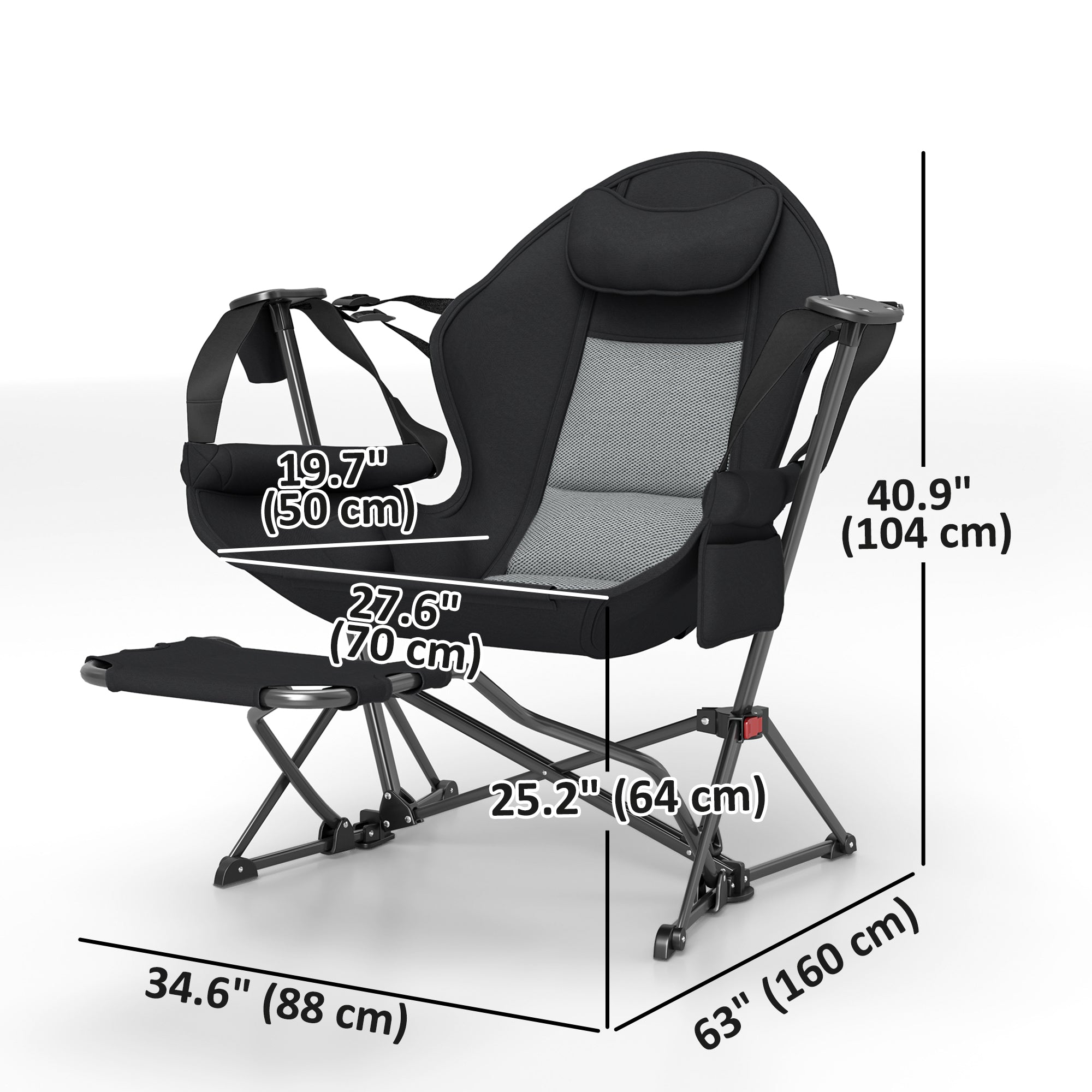 Outsunny Hammock Camping Chair Set of 2, Adjustable Back Folding Swinging Hammock Chair Rocker with Cup Holder, Headrest, Removable Footrest, Padded Seat for Travel Sports, Black