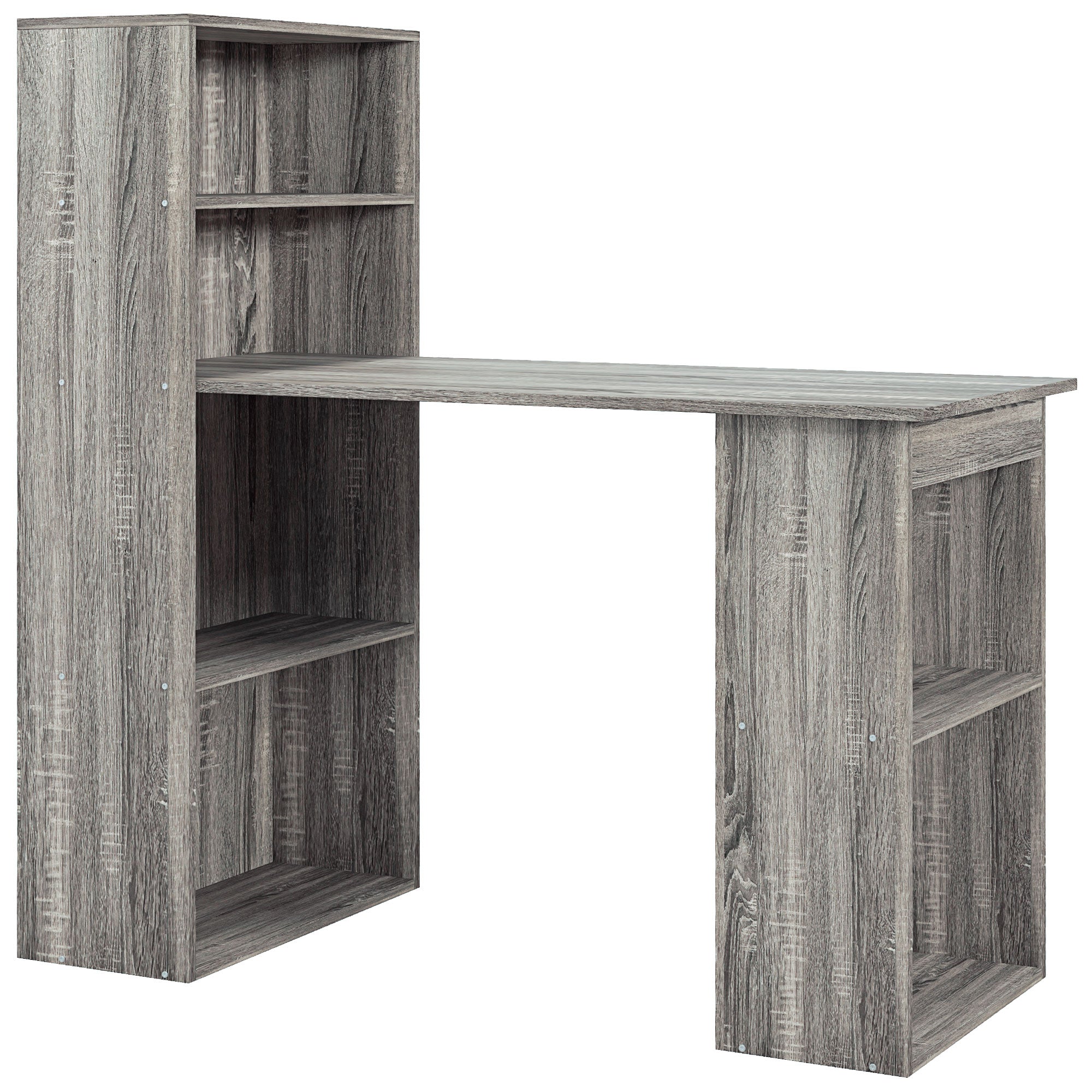 HOMCOM Modern Computer Desk with Storage Shelves, 47" Writing Table Workstation with Bookshelf for Home Office, Grey