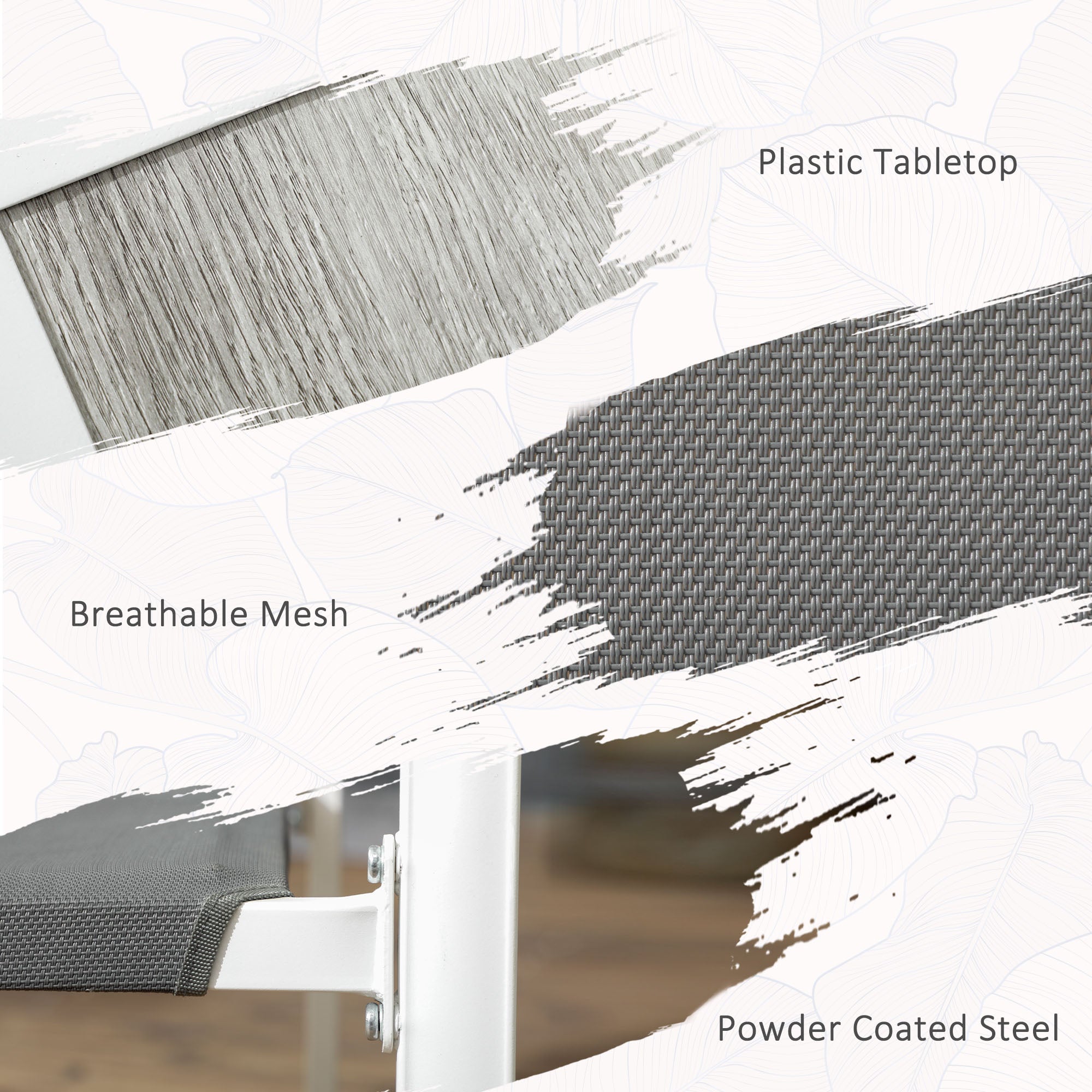 Outsunny 7 Pieces Patio Dining Set for 6 with Stackable Chairs, Outdoor Table and Chairs with Plastic Top, Breathable Mesh Seat and Back for Garden, Patio, Backyard, White and Grey