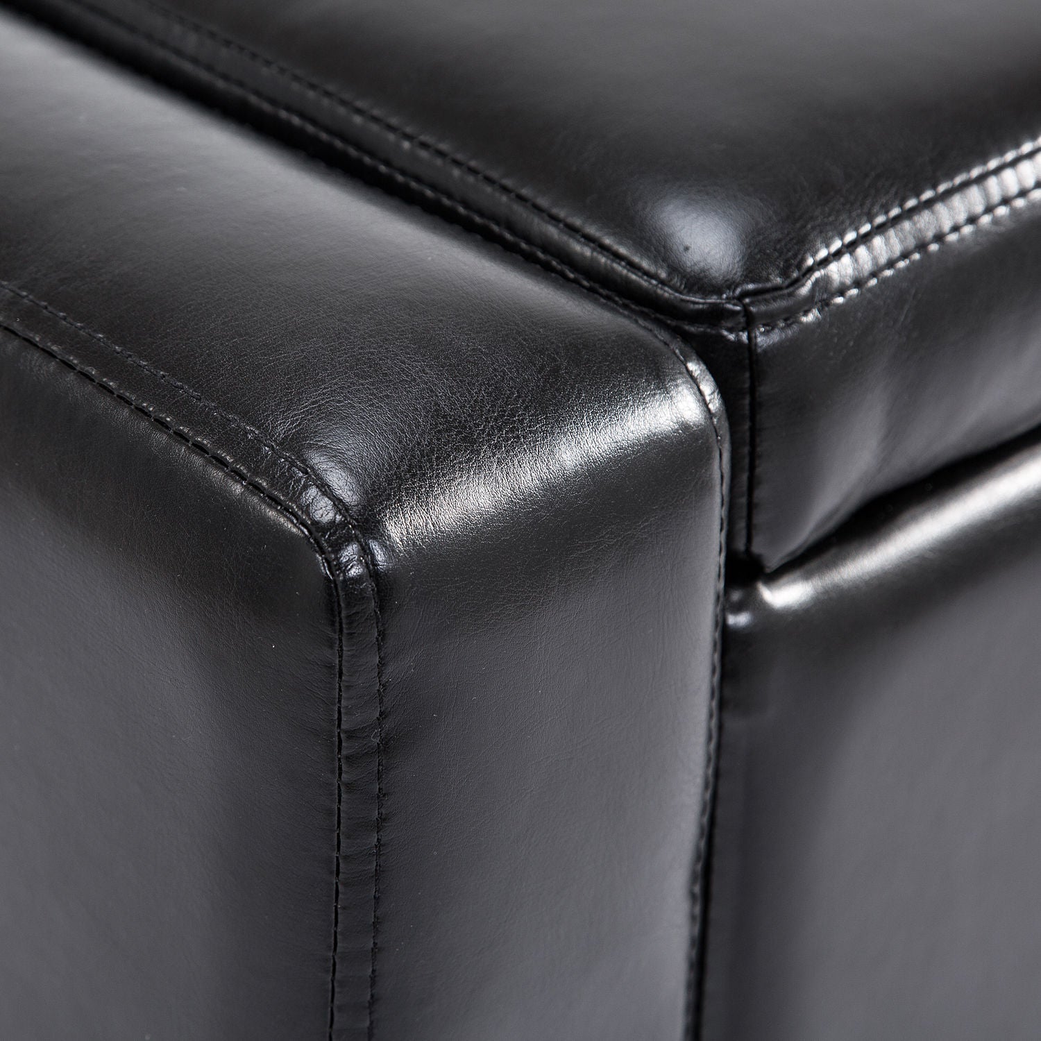 HOMCOM 833-200BK 42” Deluxe Faux Leather Padded Storage Ottoman Bench Foot Stool Seat Chair with Organizer, Black