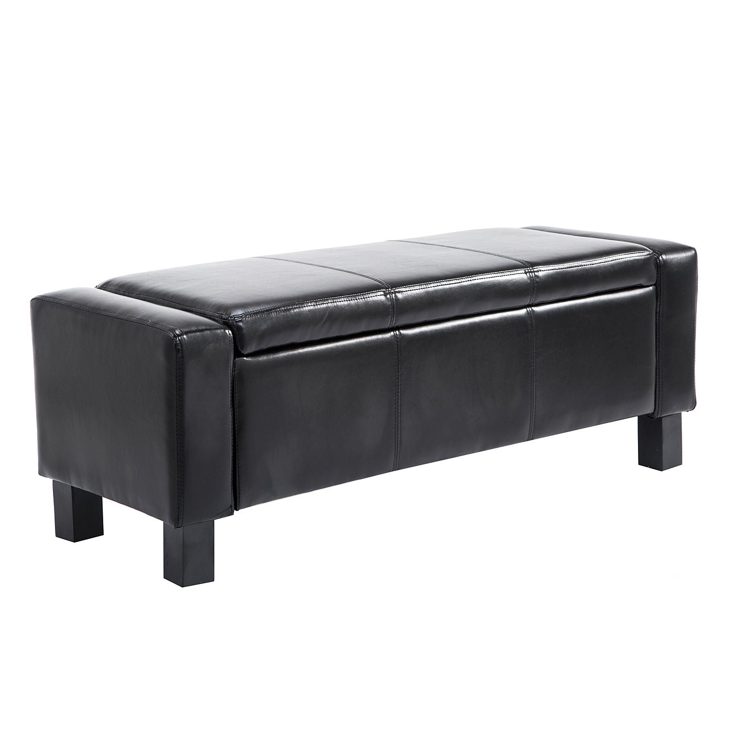 HOMCOM 833-200BK 42” Deluxe Faux Leather Padded Storage Ottoman Bench Foot Stool Seat Chair with Organizer, Black