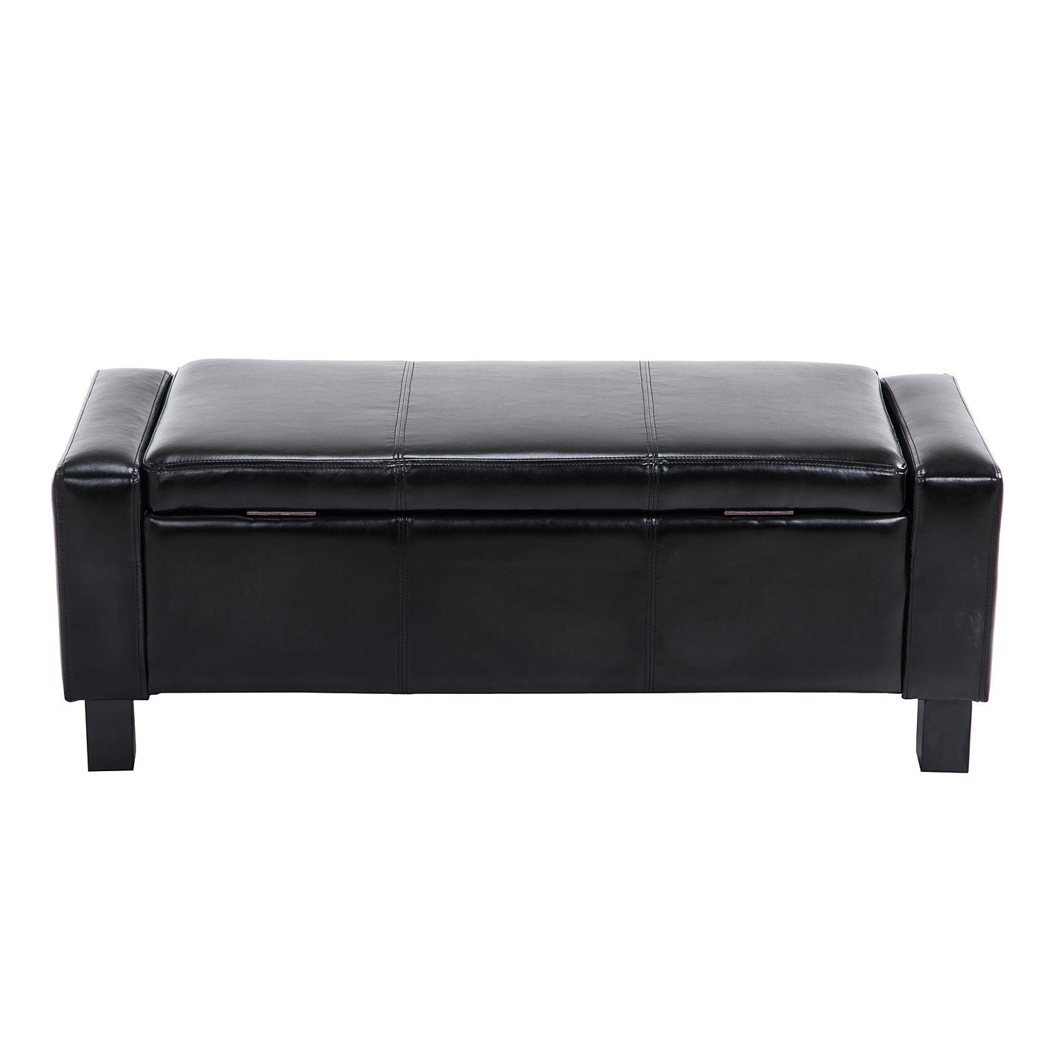 HOMCOM 833-200BK 42” Deluxe Faux Leather Padded Storage Ottoman Bench Foot Stool Seat Chair with Organizer, Black