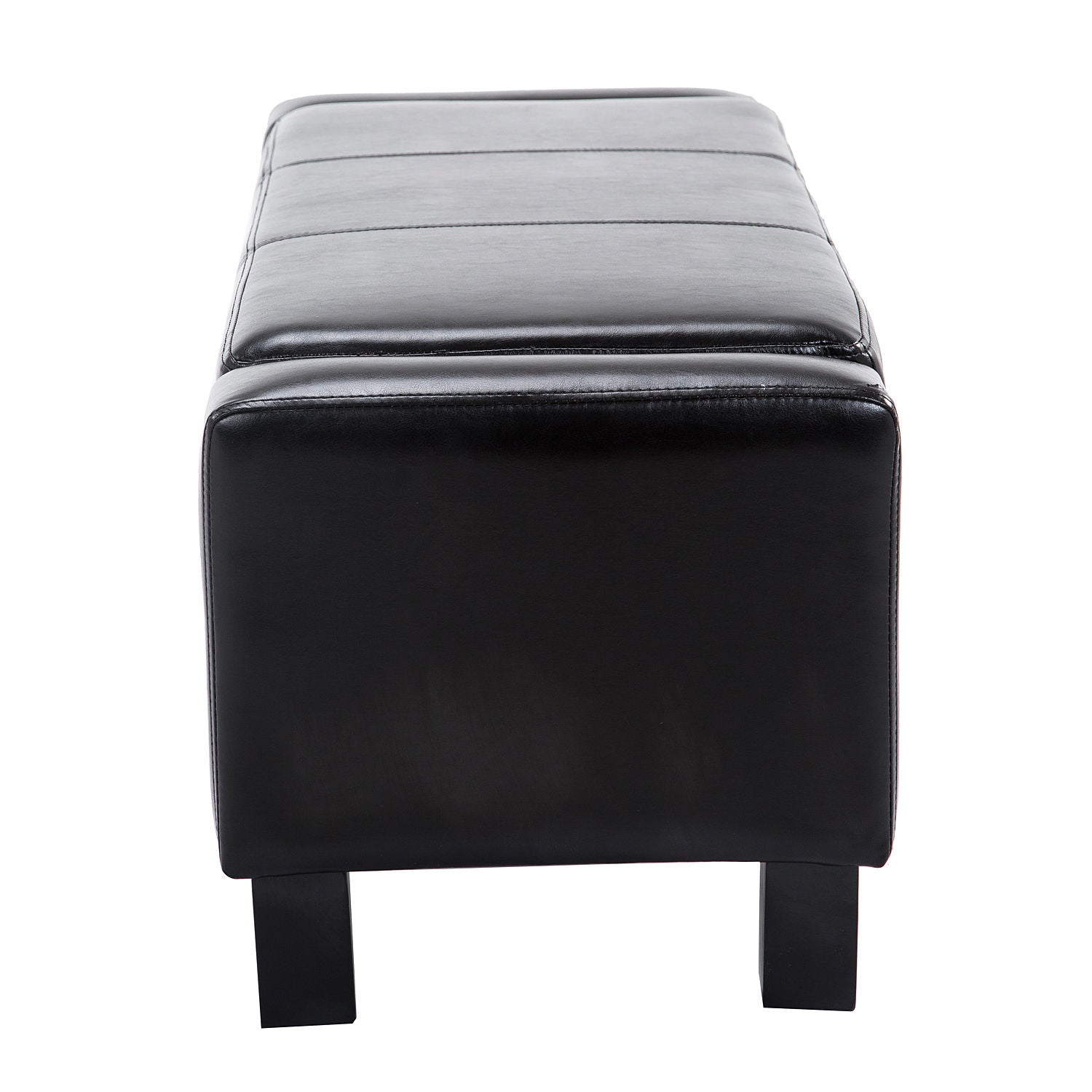 HOMCOM 833-200BK 42” Deluxe Faux Leather Padded Storage Ottoman Bench Foot Stool Seat Chair with Organizer, Black