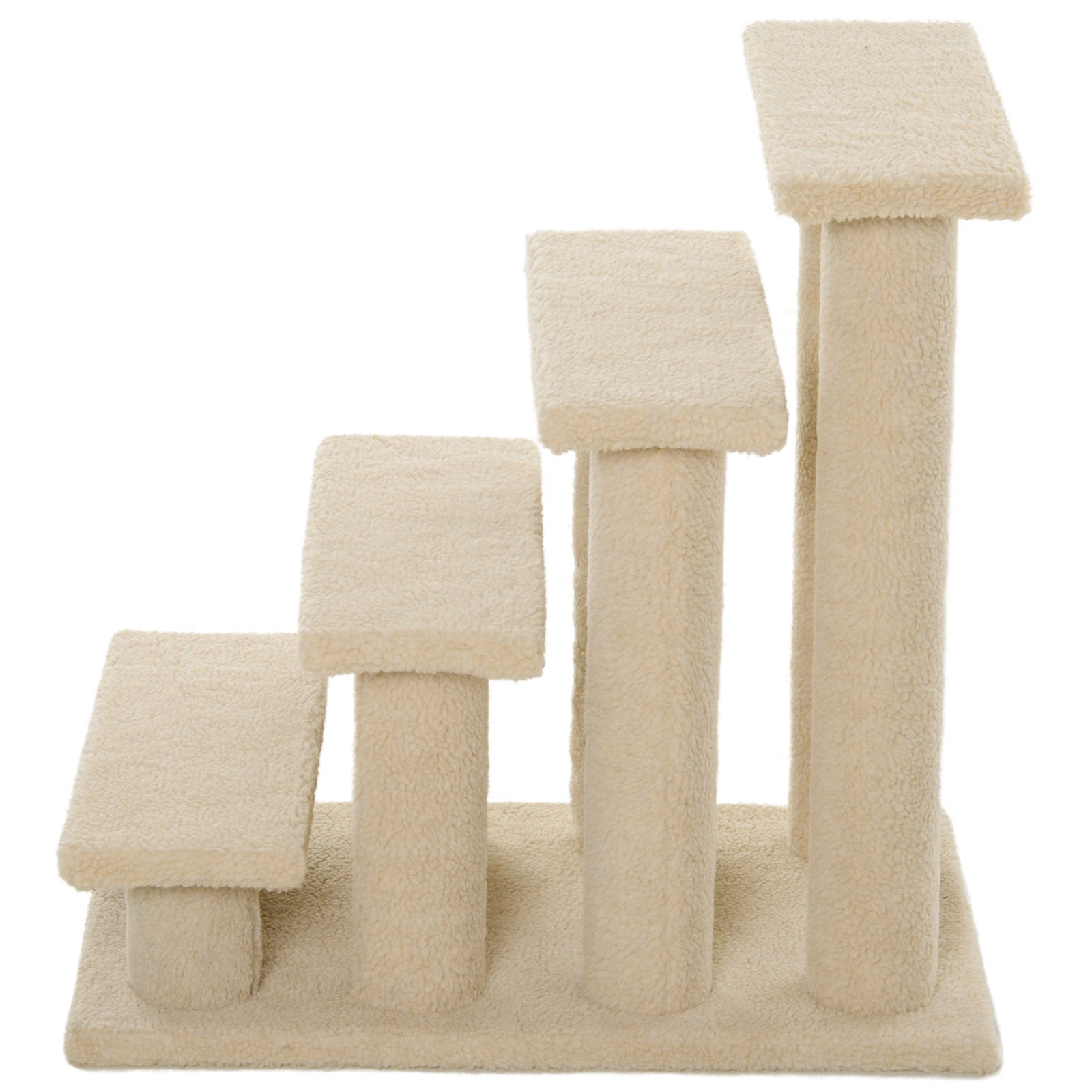 PawHut 4-Step Multi-Level Carpeted Cat Scratching Post Pet Stairs, Cream White