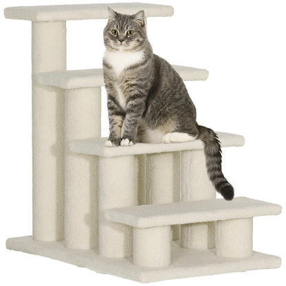 PawHut 4-Step Multi-Level Carpeted Cat Scratching Post Pet Stairs, Cream White