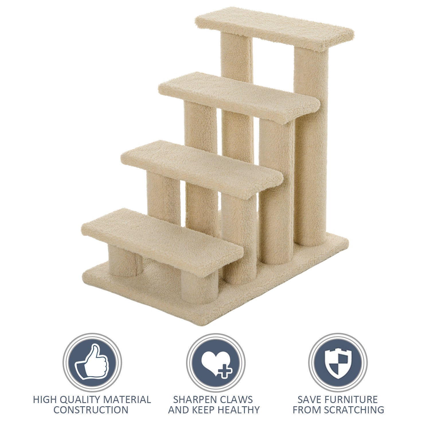 PawHut 4-Step Multi-Level Carpeted Cat Scratching Post Pet Stairs, Cream White