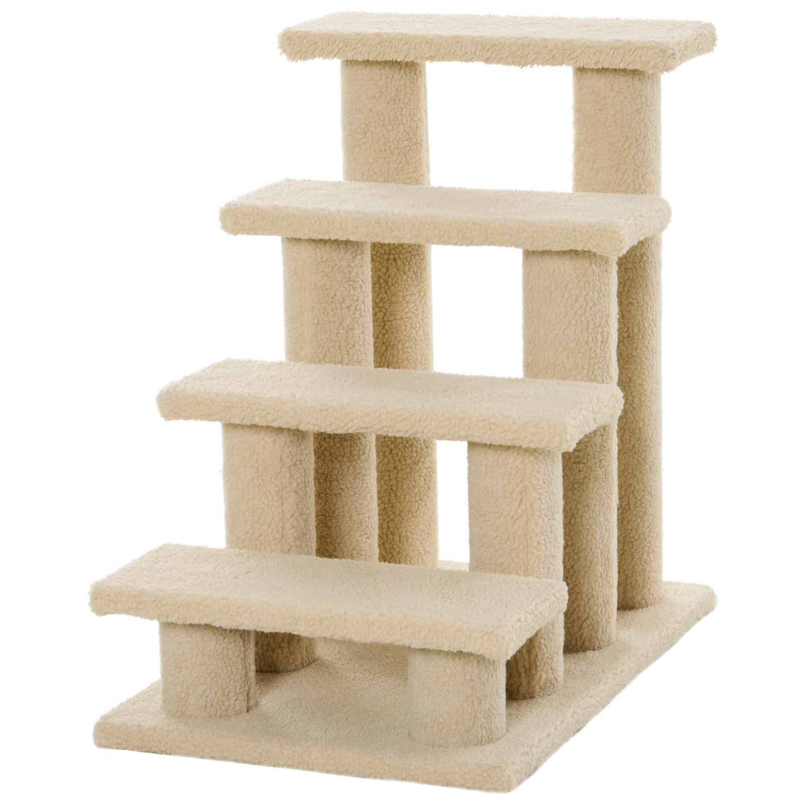PawHut 4-Step Multi-Level Carpeted Cat Scratching Post Pet Stairs, Cream White