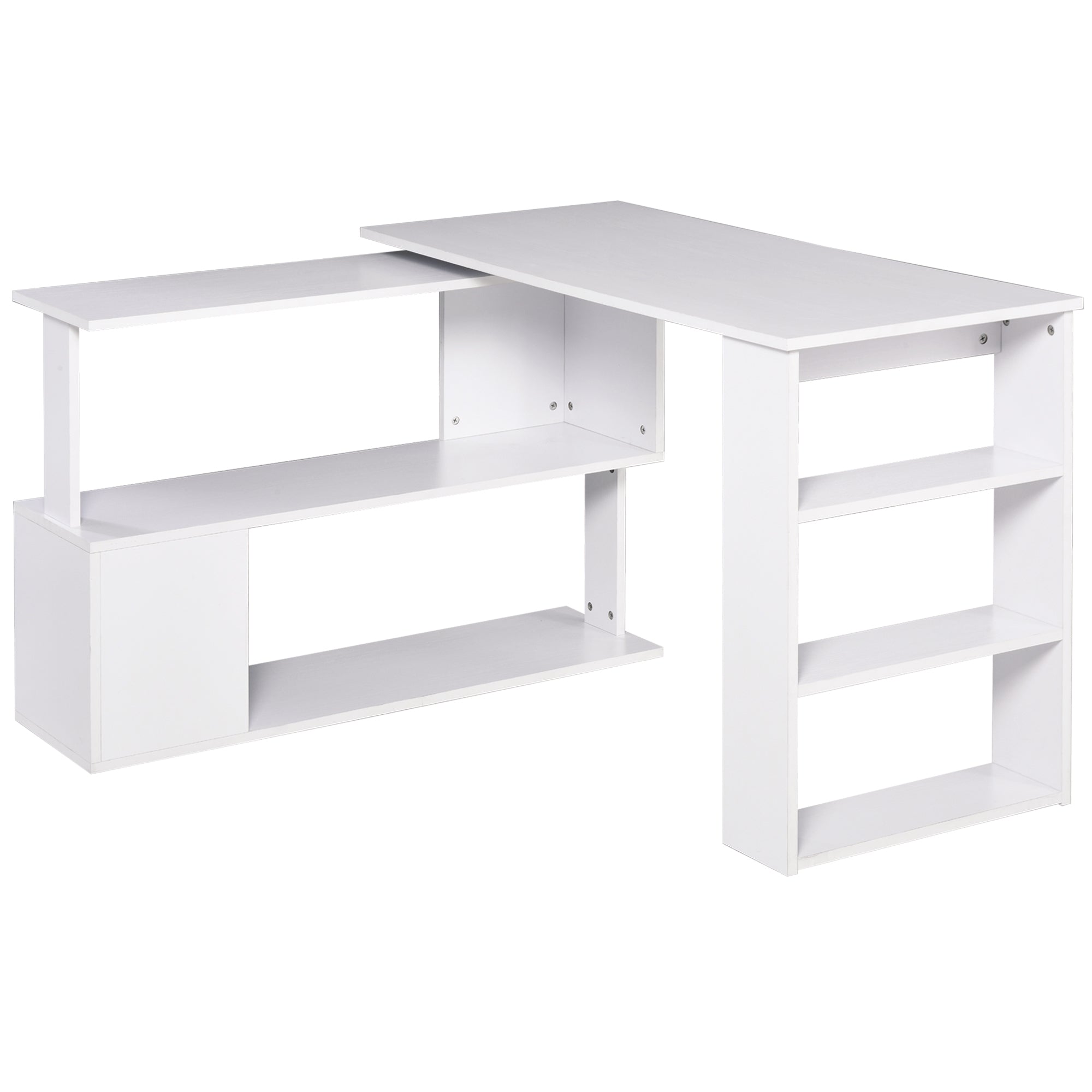 HOMCOM L Shaped Desk, 360° Rotating Corner Desk, Computer Writing Table Workstation with Storage Shelf for Home Office, White