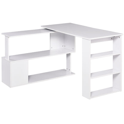 HOMCOM L Shaped Desk, 360° Rotating Corner Desk, Computer Writing Table Workstation with Storage Shelf for Home Office, White