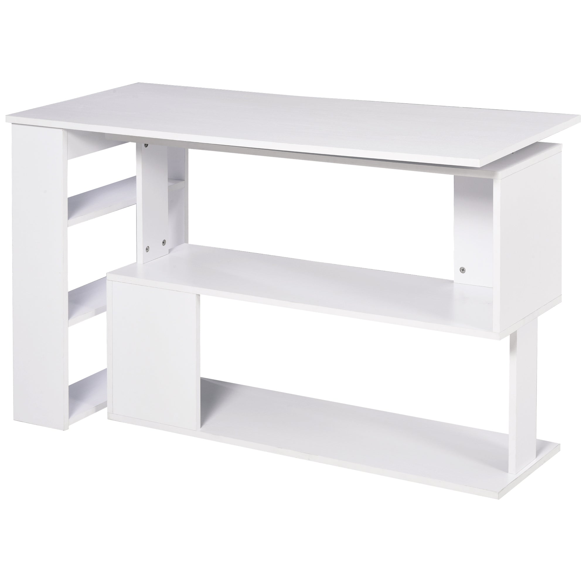HOMCOM L Shaped Desk, 360° Rotating Corner Desk, Computer Writing Table Workstation with Storage Shelf for Home Office, White