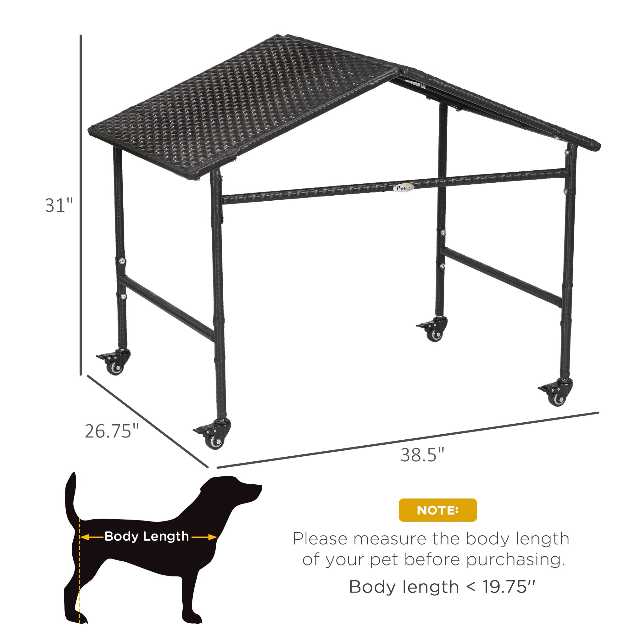 PawHut Wicker Dog Shelter with Wheels, Portable Outdoor Animal Shelter for Small and Medium Sized Dogs, Dark Brown