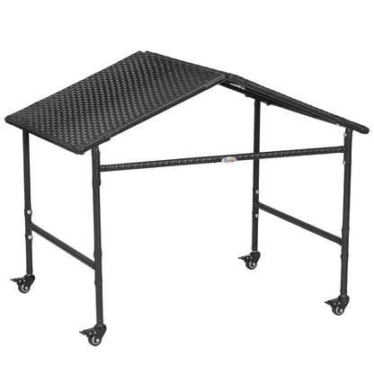 PawHut Wicker Dog Shelter with Wheels, Portable Outdoor Animal Shelter for Small and Medium Sized Dogs, Dark Brown