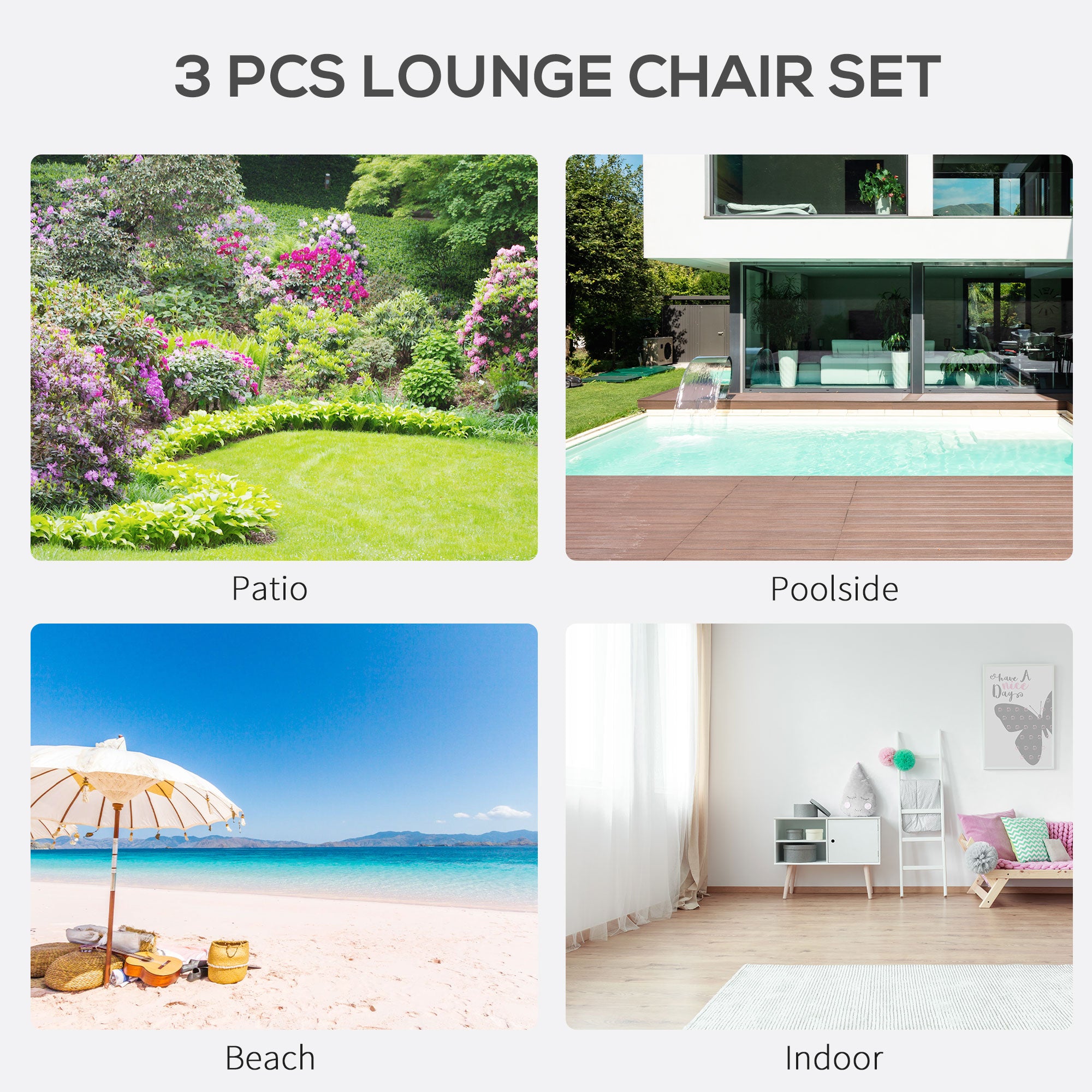 Outsunny 3 Pieces Patio Pool Lounge Chairs Set, Outdoor Chaise lounge with 2 S-Shaped Sunbathing Chairs and a Glass Top Table, for Yard Garden, Black