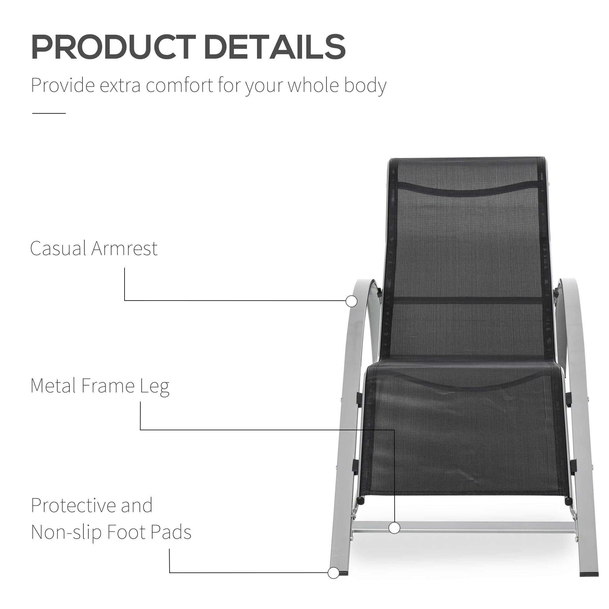 Outsunny 3 Pieces Patio Pool Lounge Chairs Set, Outdoor Chaise lounge with 2 S-Shaped Sunbathing Chairs and a Glass Top Table, for Yard Garden, Black