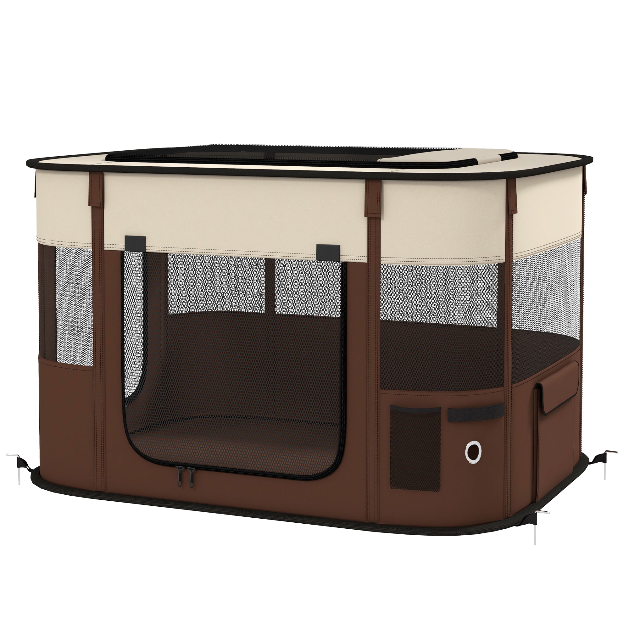 PawHut Dog Pen, Pet Playpen, Portable Foldable Dog Cat Playpen Soft Dog Cage with Storage Bag for Puppies, Rabbits, Kittens, Guinea Pigs, 84 x 64 x 53cm - Brown