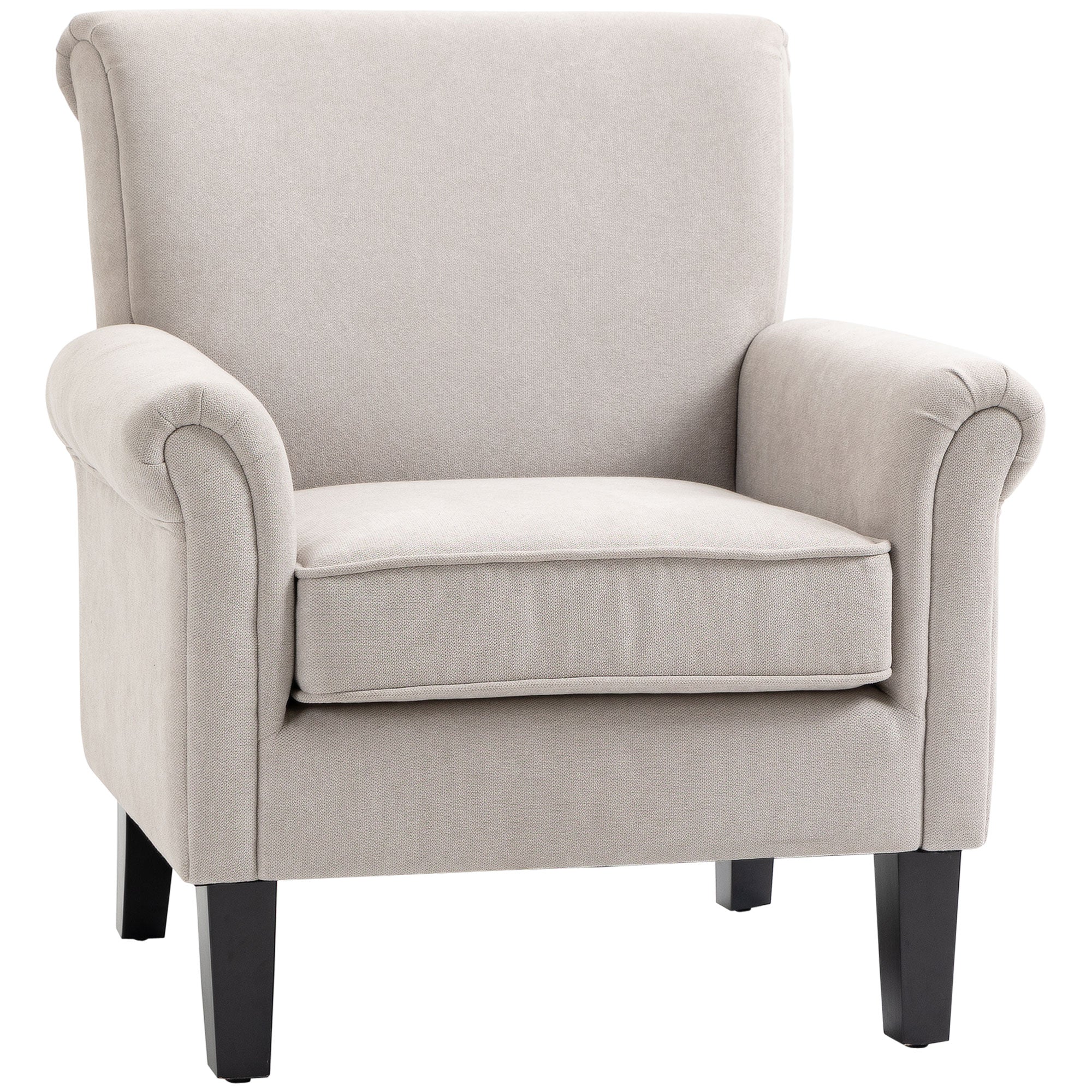HOMCOM Modern Accent Chair, Upholstered Velvet Fabric Armchair with Rolled Armrest, Wingback Chair with Rubber Wood Legs and Thick Padding for Living Room, Grey